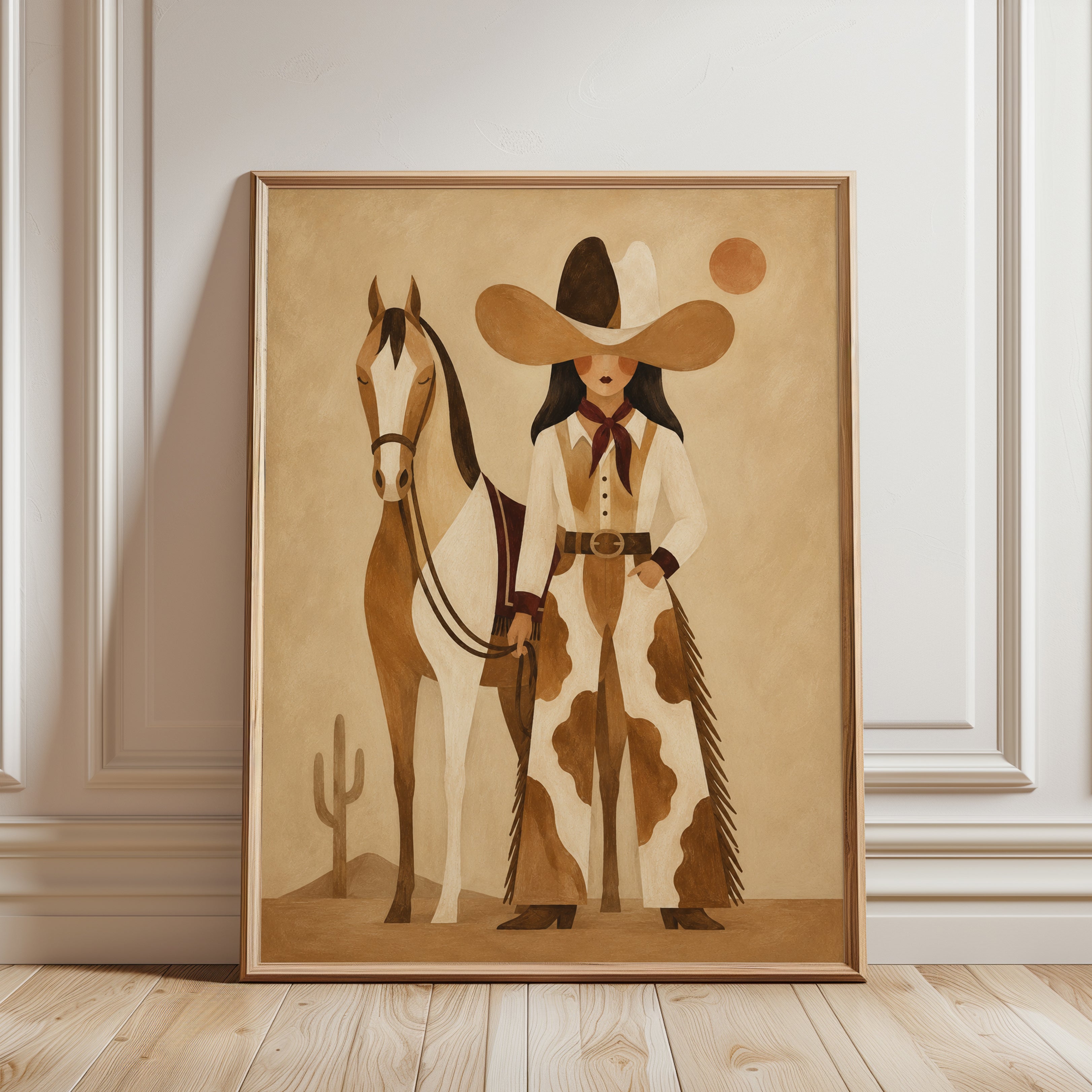 Western Cowgirl Print – Retro Horse Wall Art - framed detail