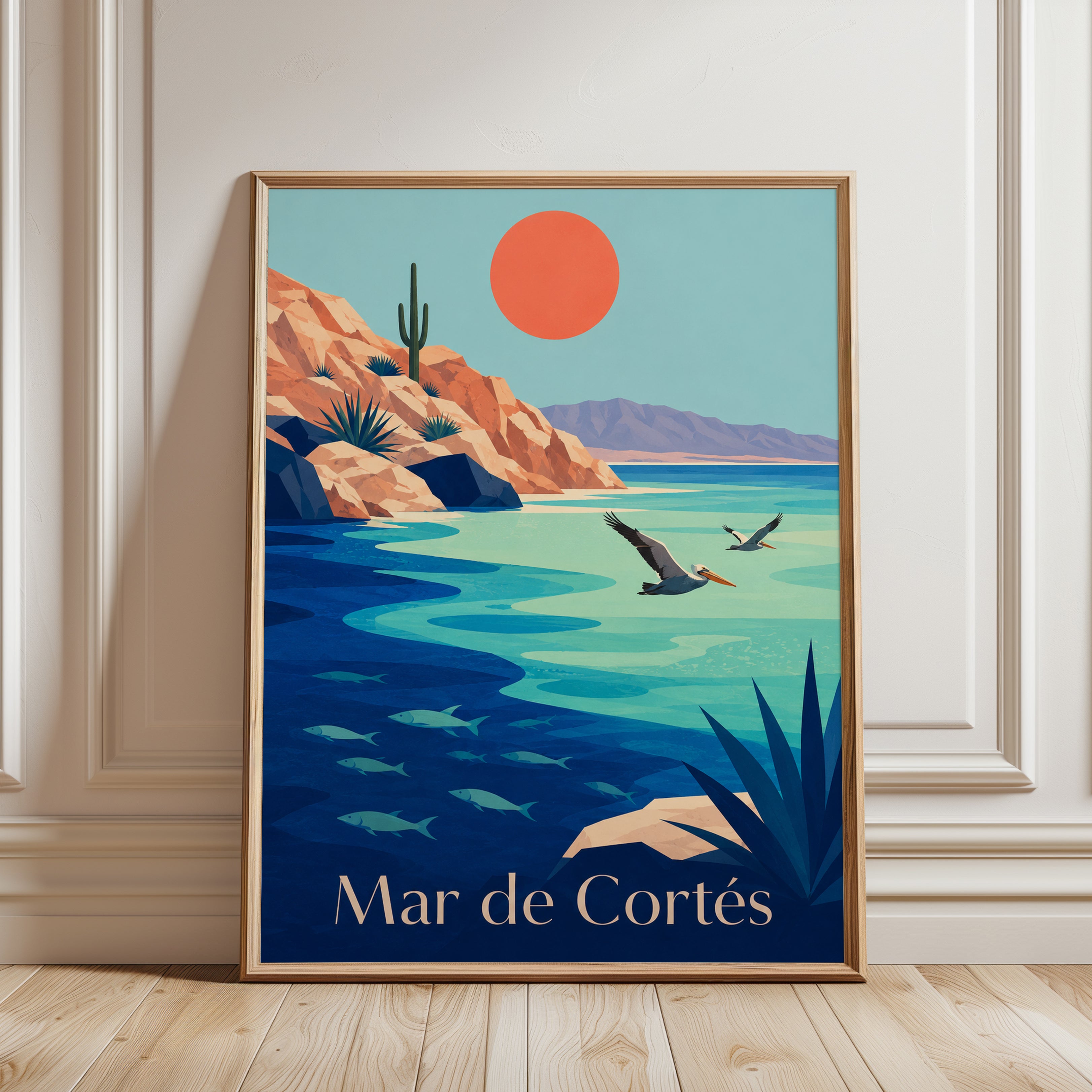 Coastal Travel Poster – Beach Wall Art - framed detail