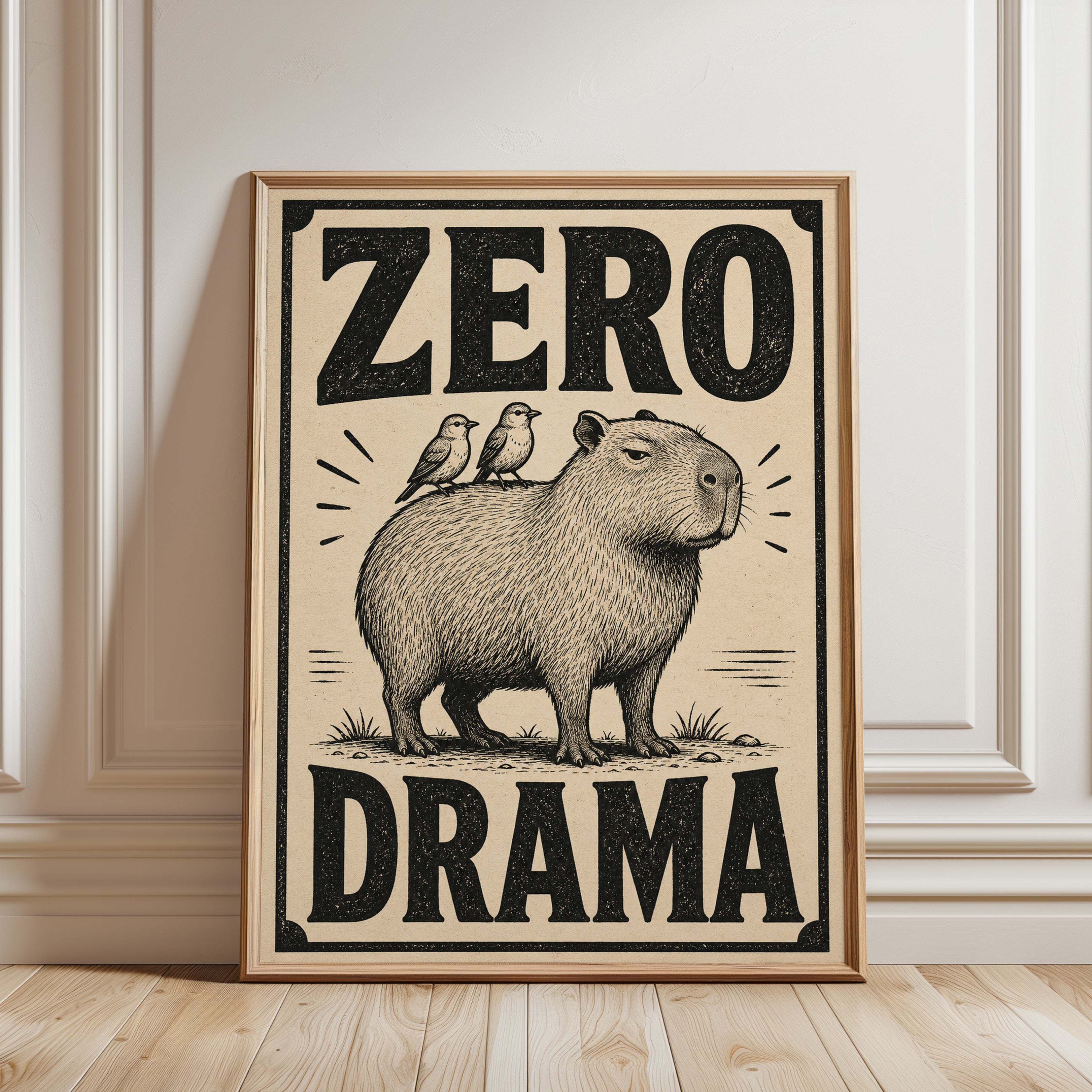 Capybara Wall Art Print – Retro Humor - framed detail