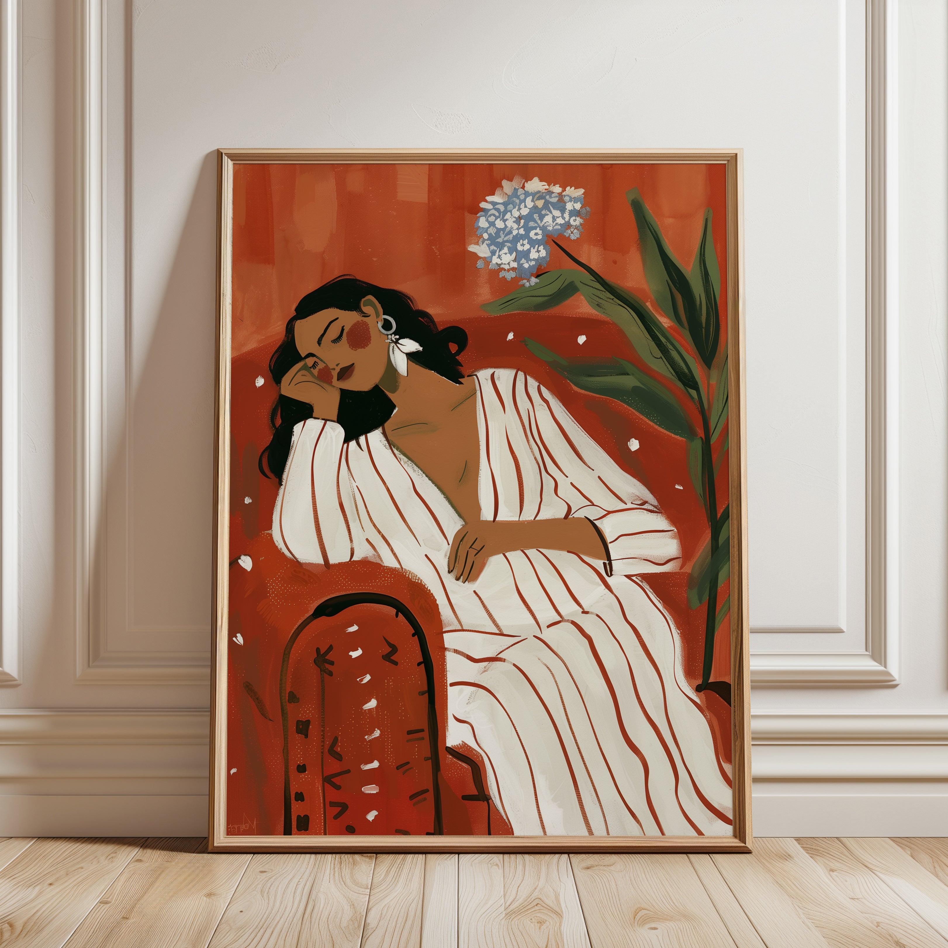 Terracotta Reclining Woman Print - framed detail