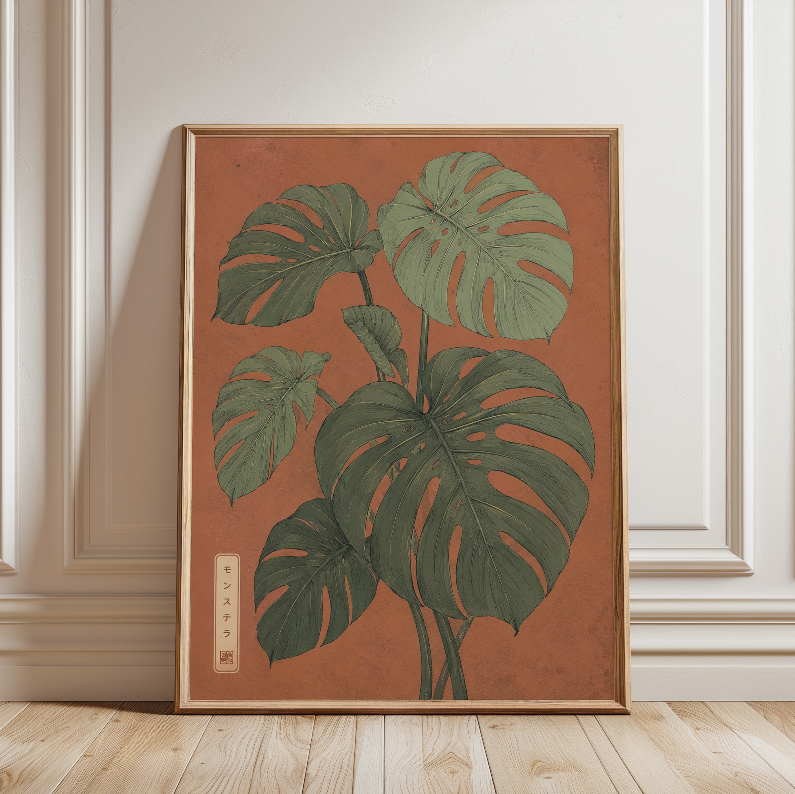 Monstera Leaf Print — Japanese Botanical Illustration - framed detail