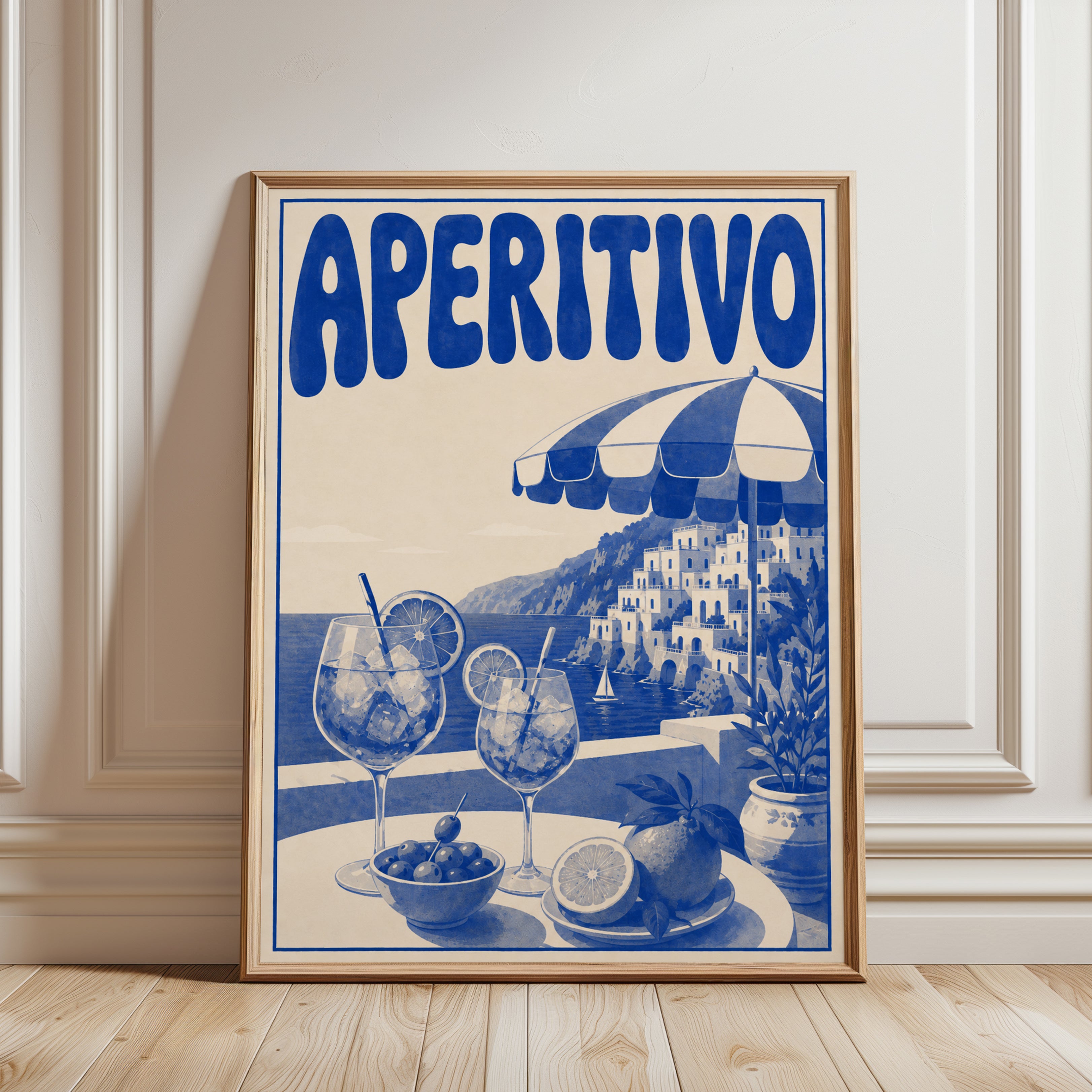 Aperitivo Wall Art: Italian Coastal Print - framed detail