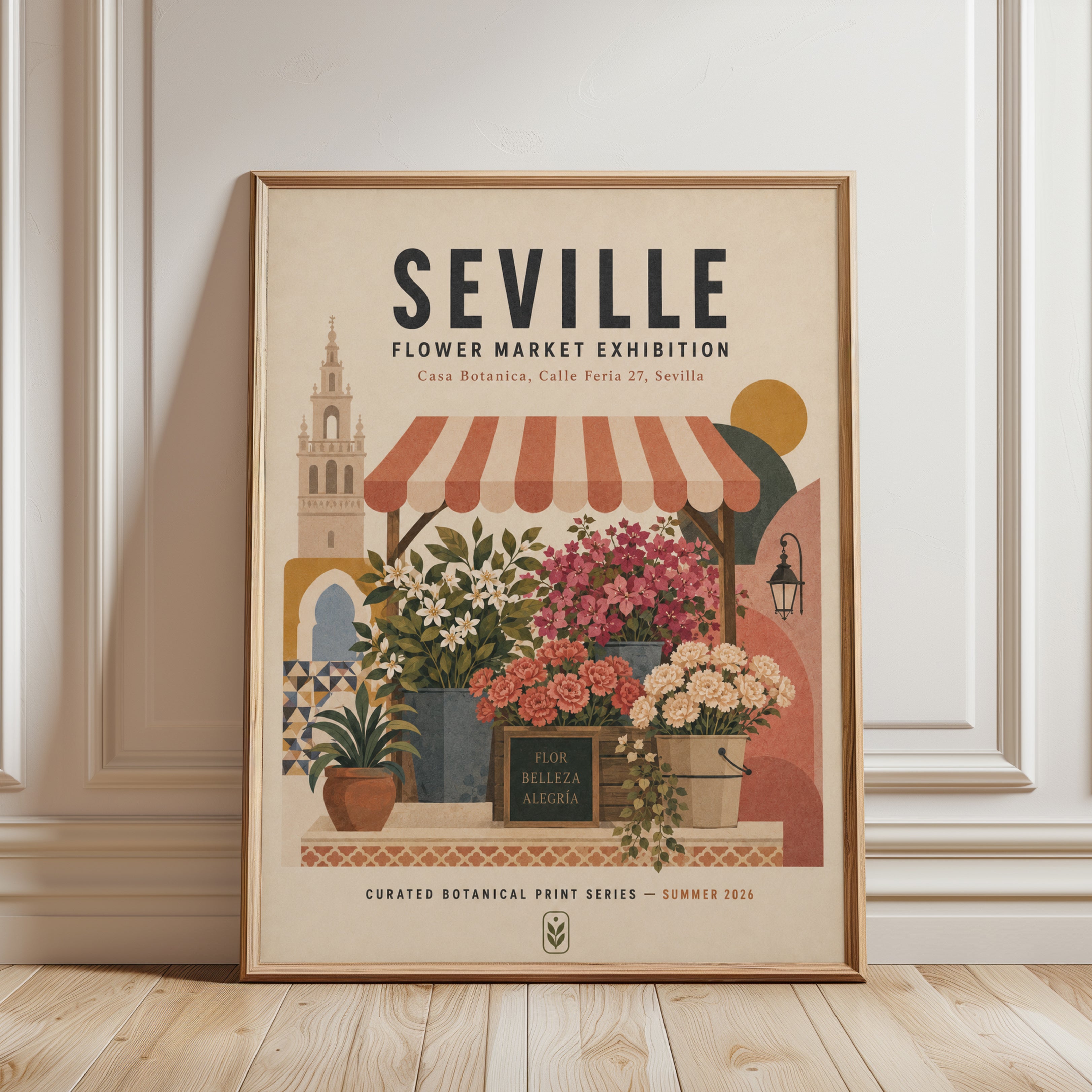 Seville Flower Market Print — Vintage Botanical Travel Poster - framed detail