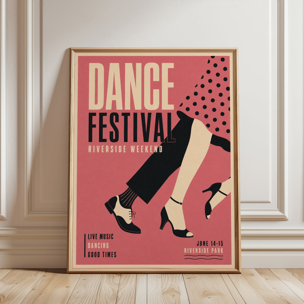 Retro Dance Festival Poster: Mid-Century Modern Typography - framed detail