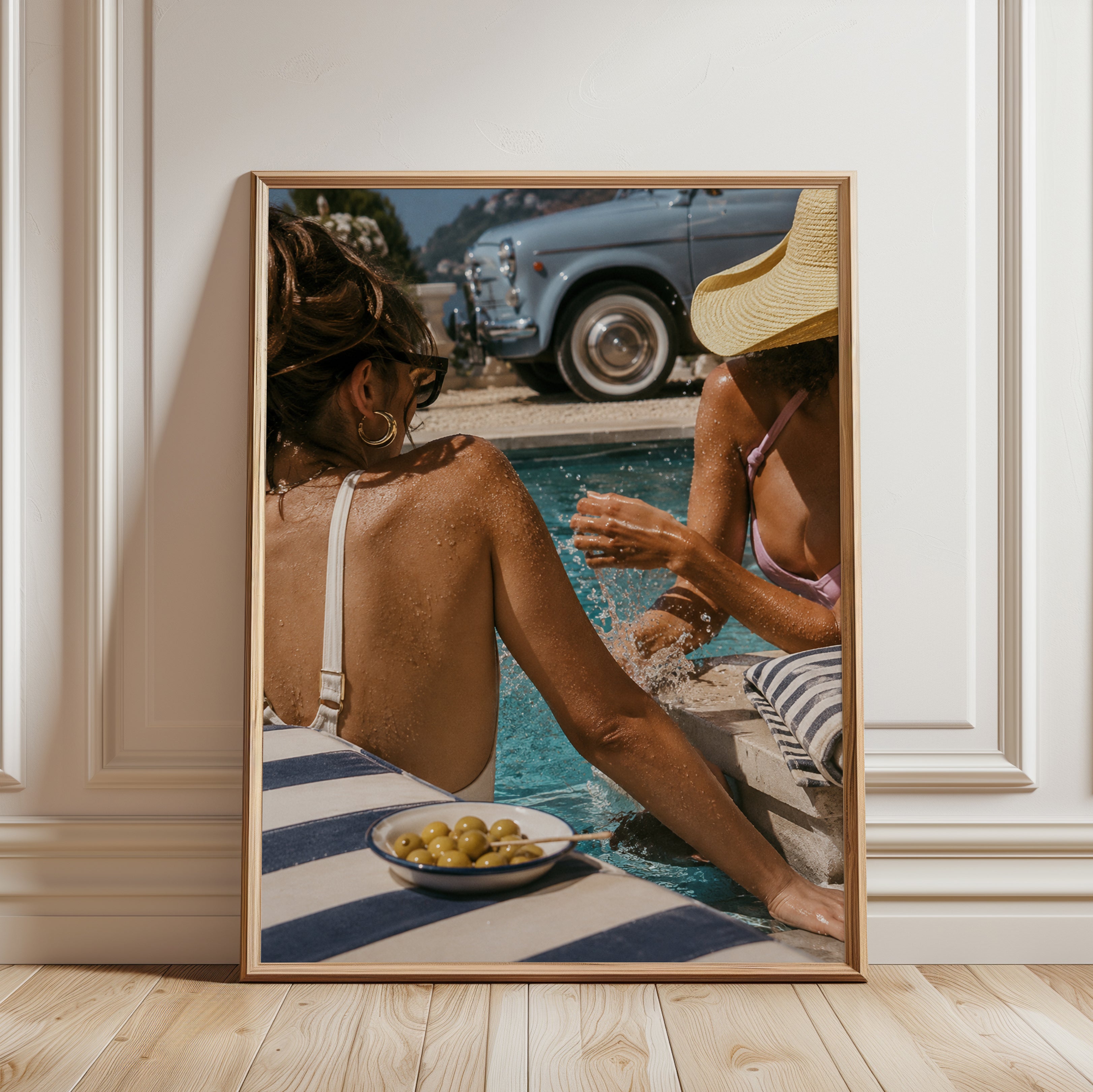 Poolside Riviera Summer Print: Vintage Mediterranean Lifestyle Art - framed detail