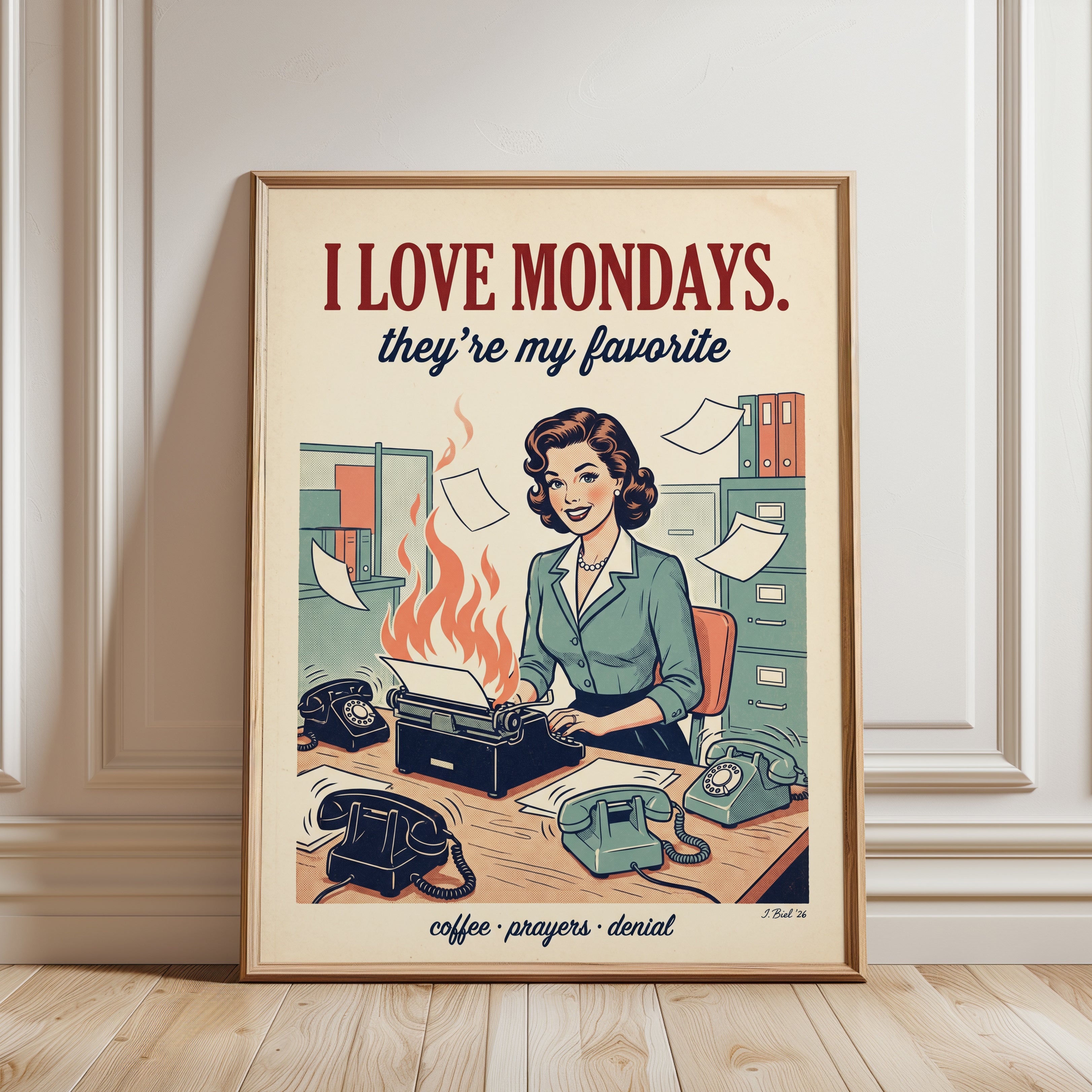 Funny Retro Office Print - framed detail