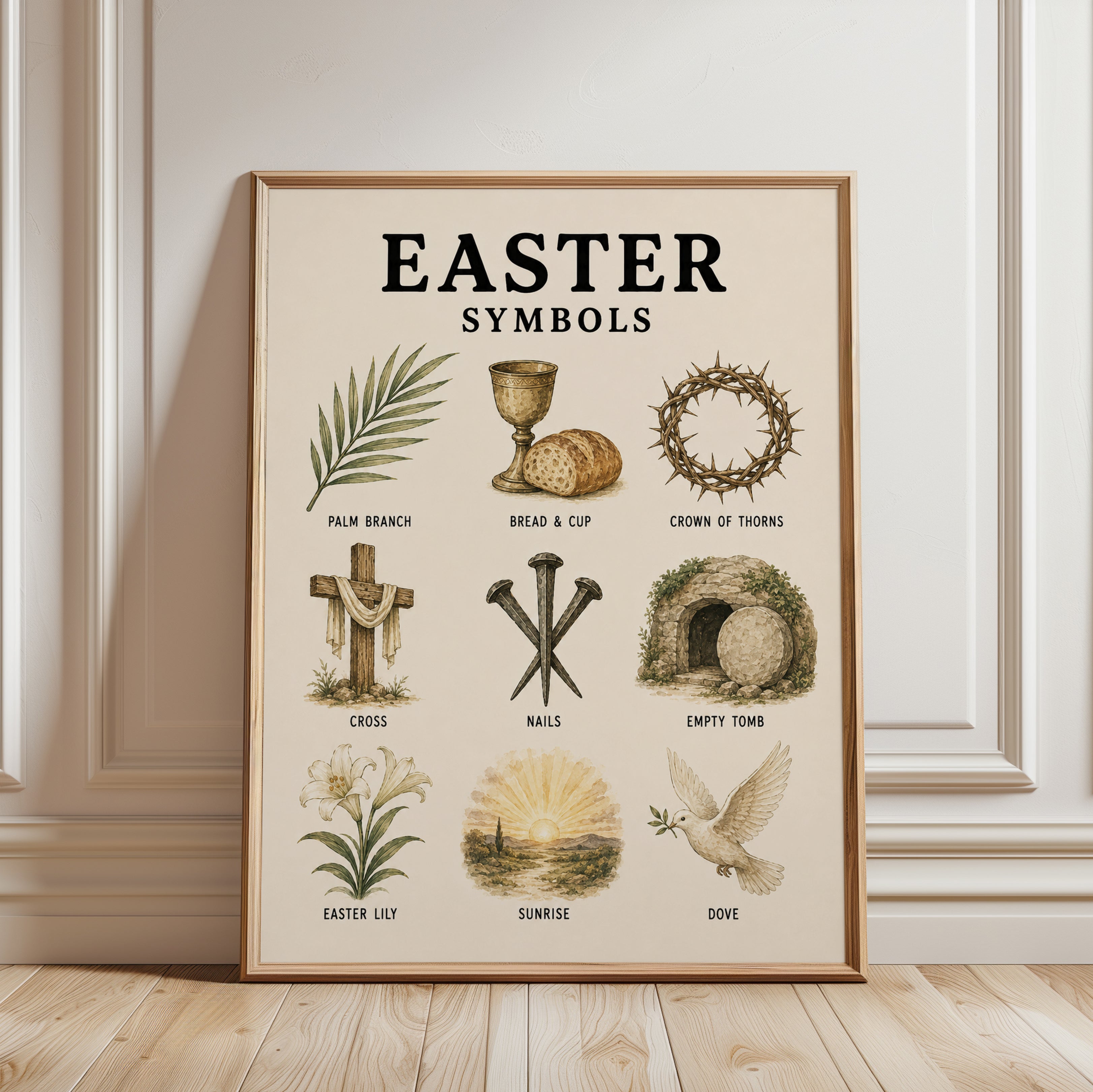 Christian Easter Wall Art: Sacred Symbols - framed detail