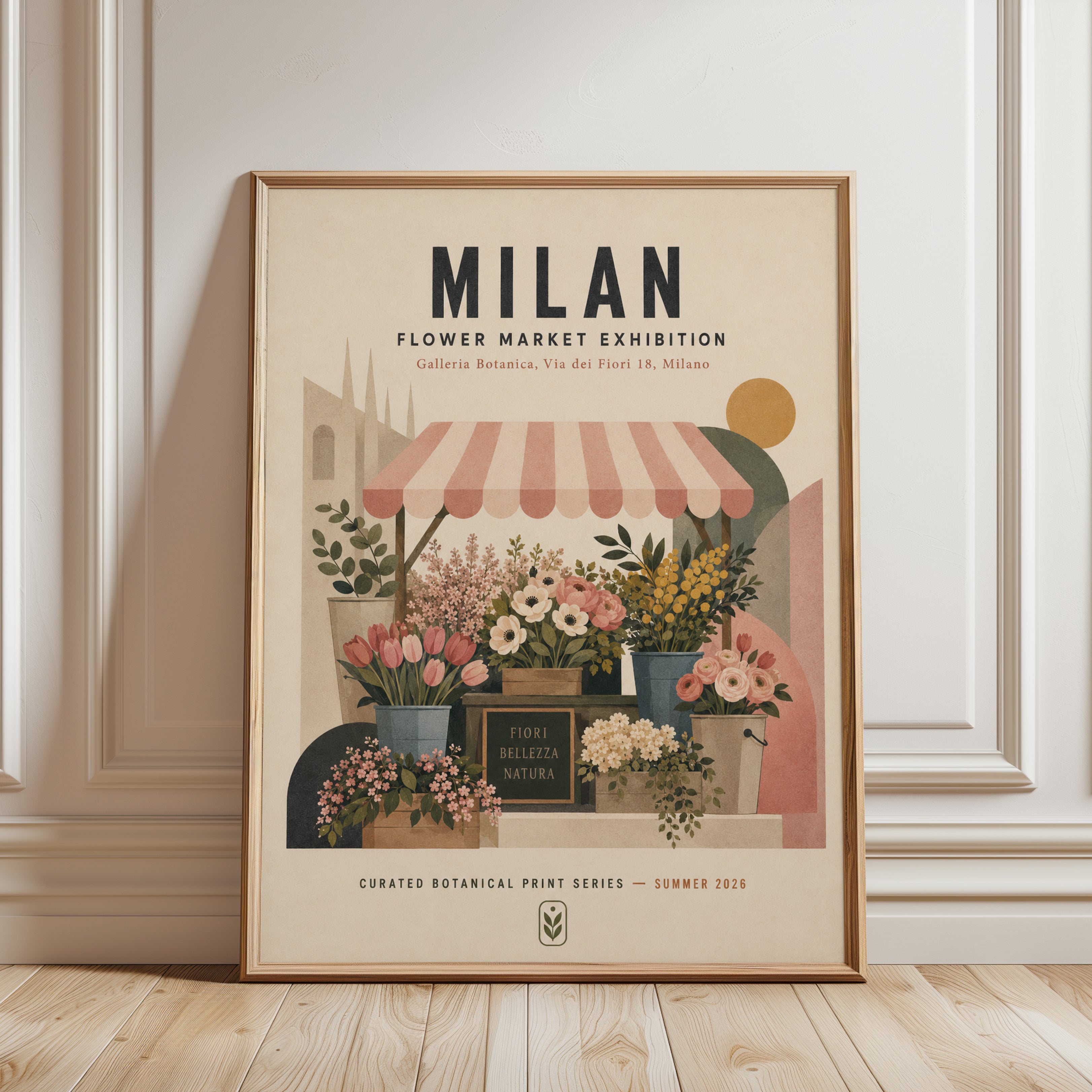 Milan Flower Market Poster — Vintage Botanical Travel Print - framed detail