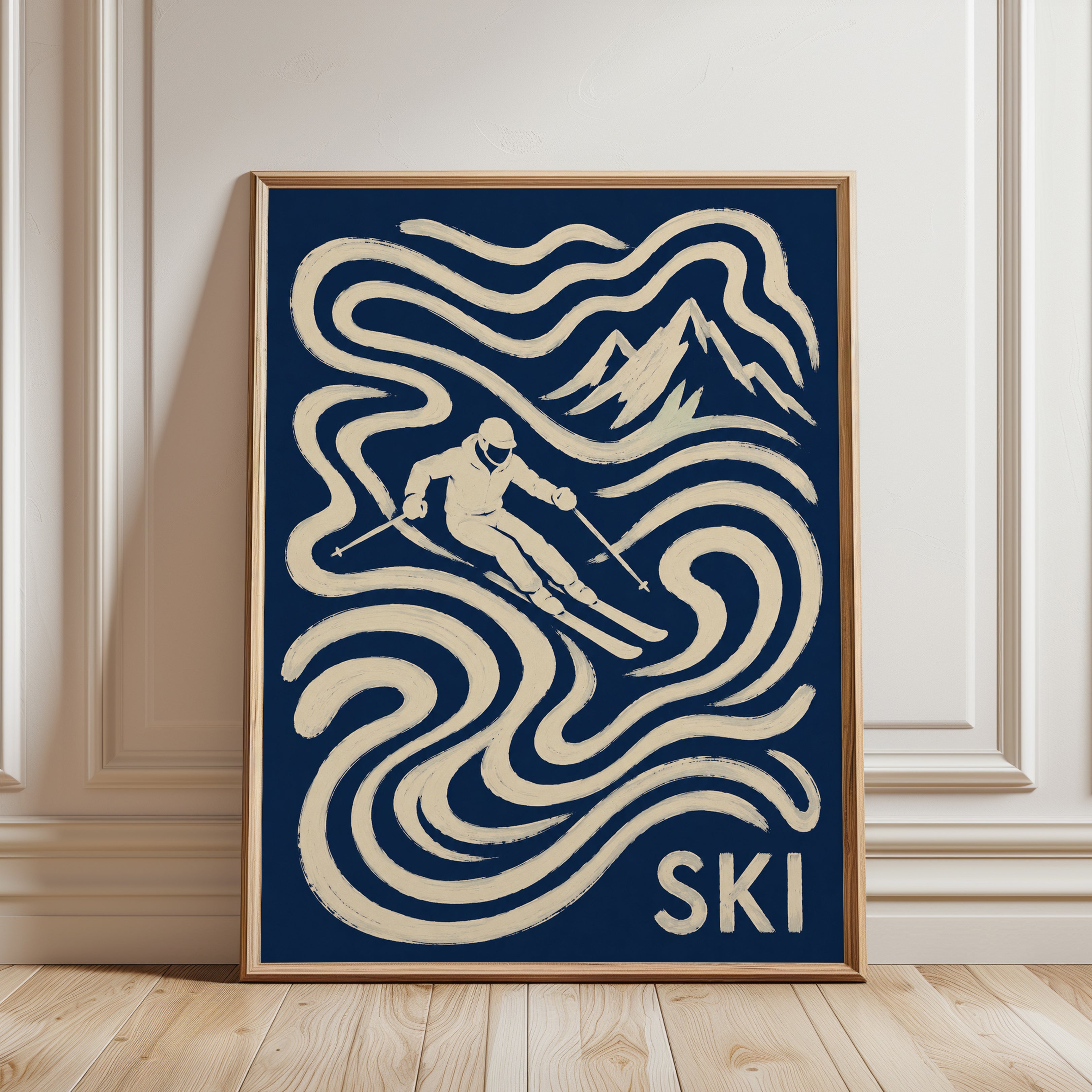 Ski Poster – Vintage Mountain Wall Art - framed detail