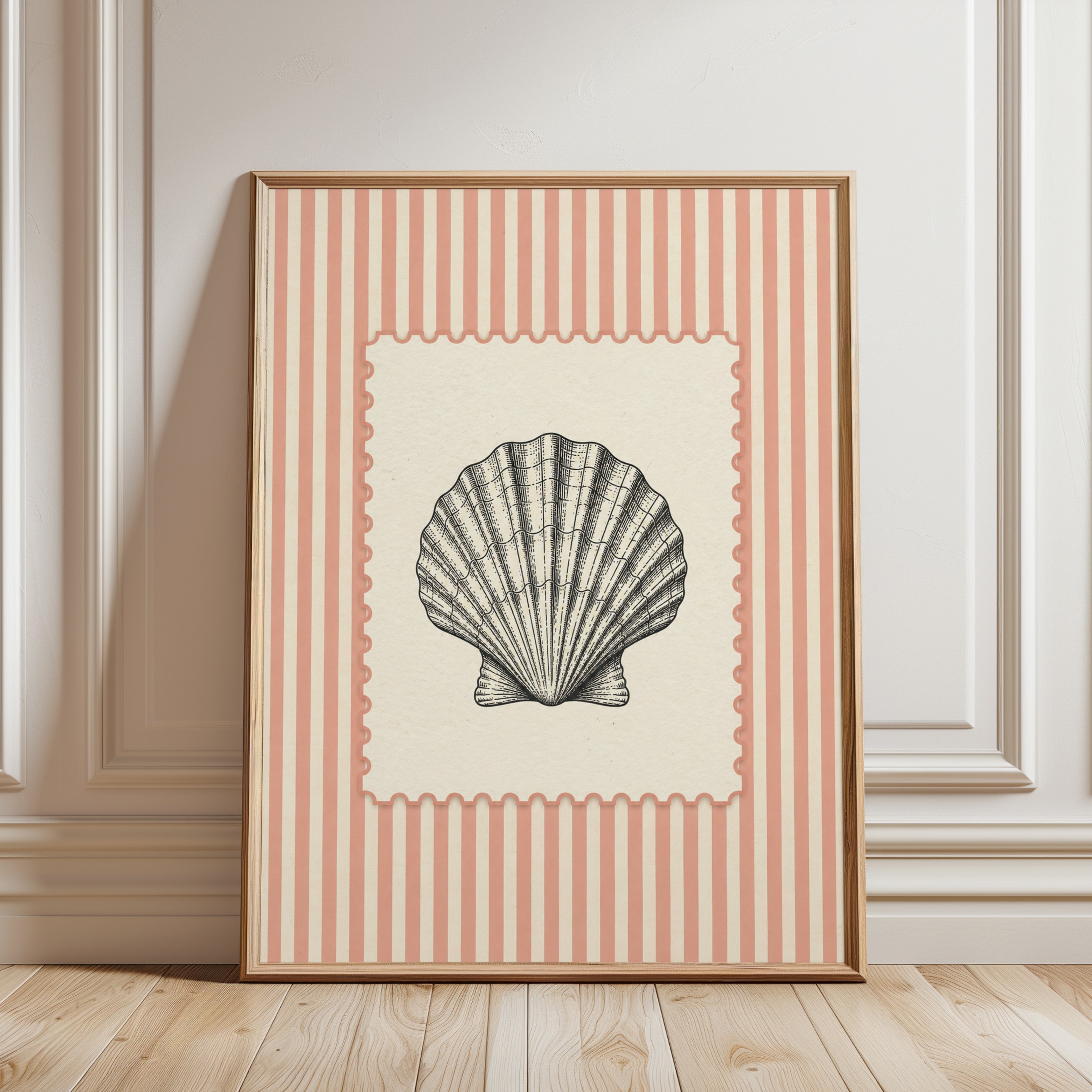 Seashell Wall Art – Coastal Nautical Print - framed detail