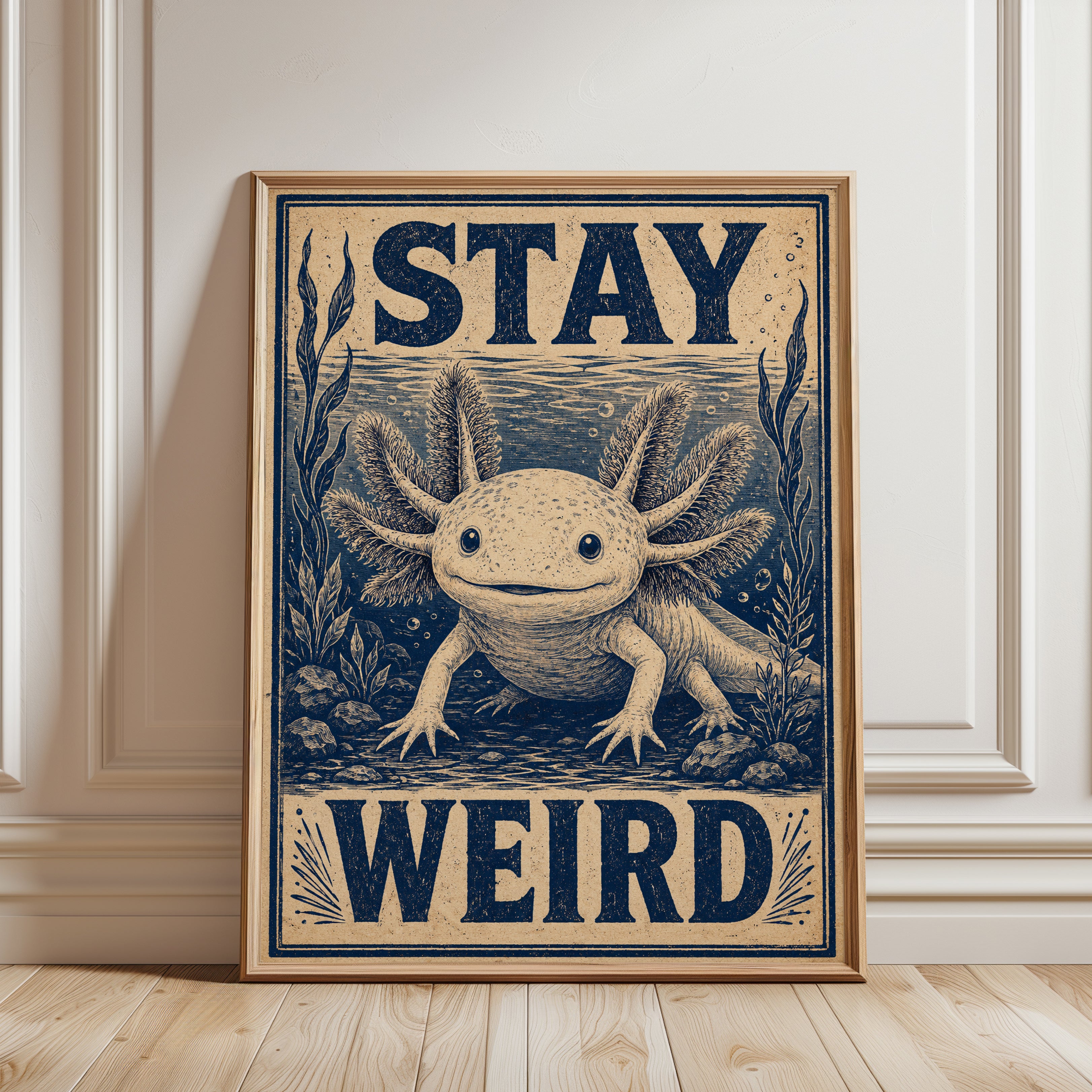 Stay Weird Axolotl Print - framed detail
