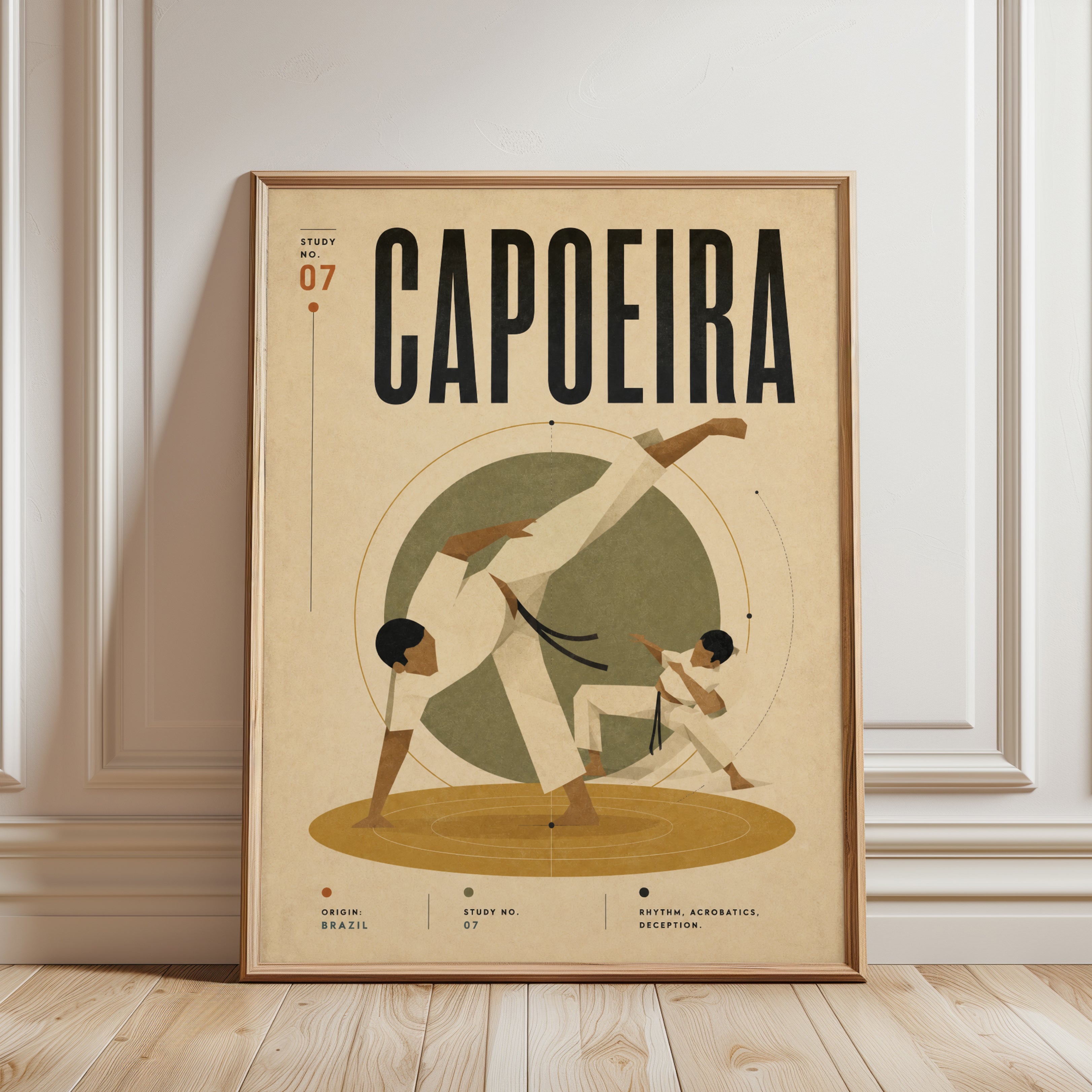 Capoeira Vintage Poster Print — Brazilian Martial Arts - framed detail