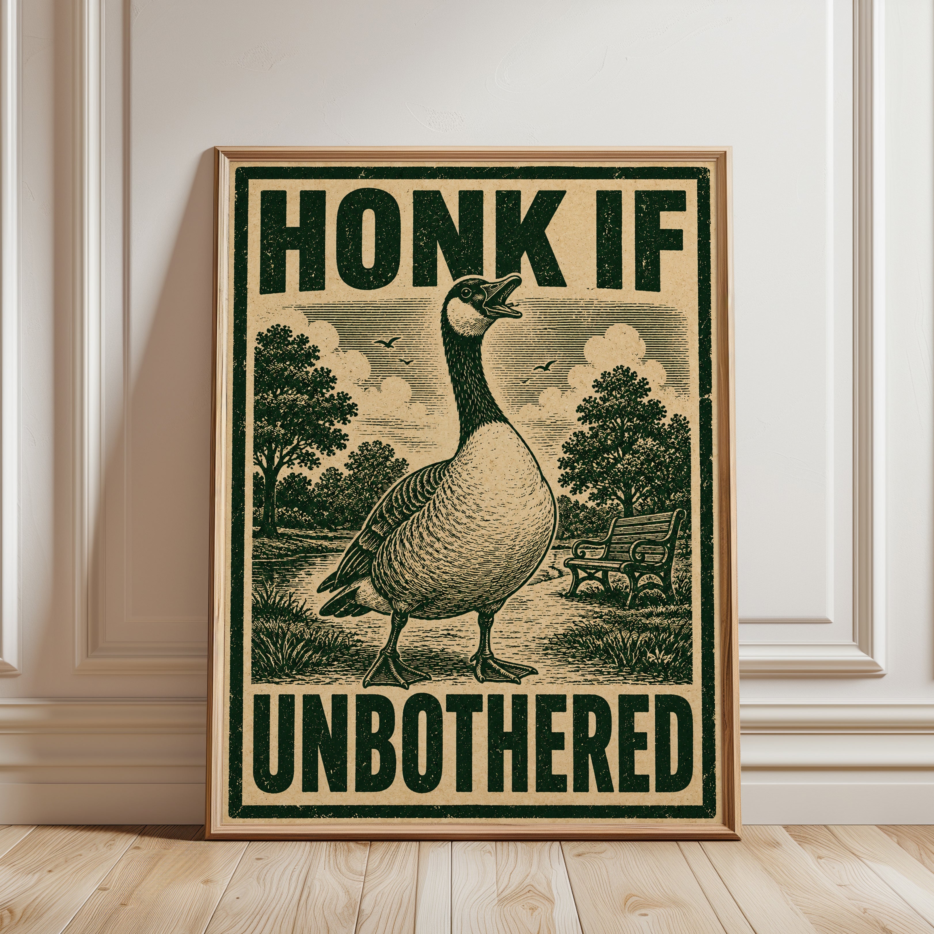 Goose Wall Art Print: Funny Vintage Propaganda - framed detail