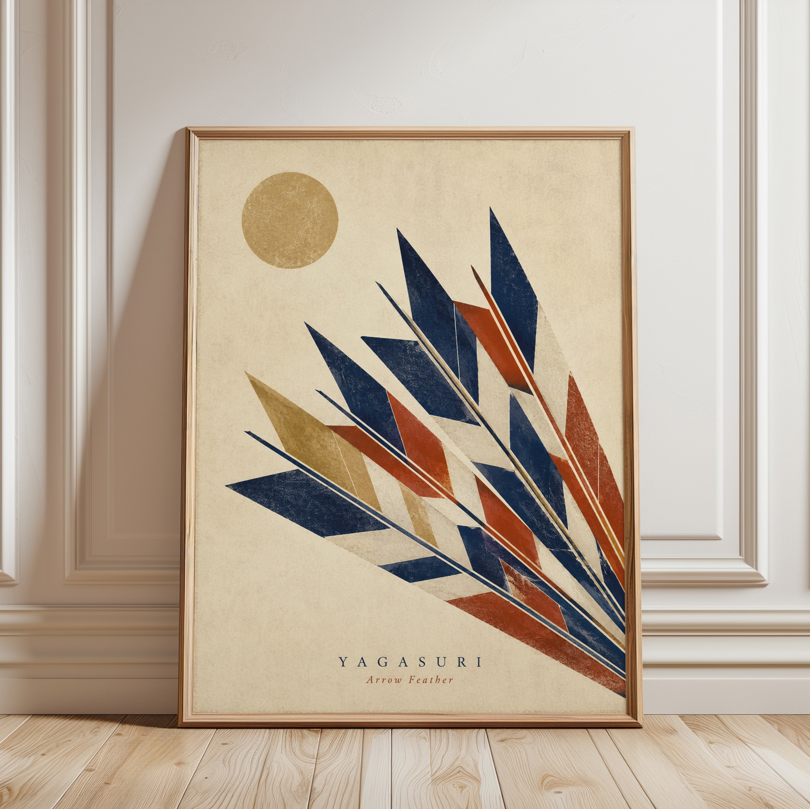 Yagasuri Arrow Feather Print: Japanese Geometric Art - framed detail