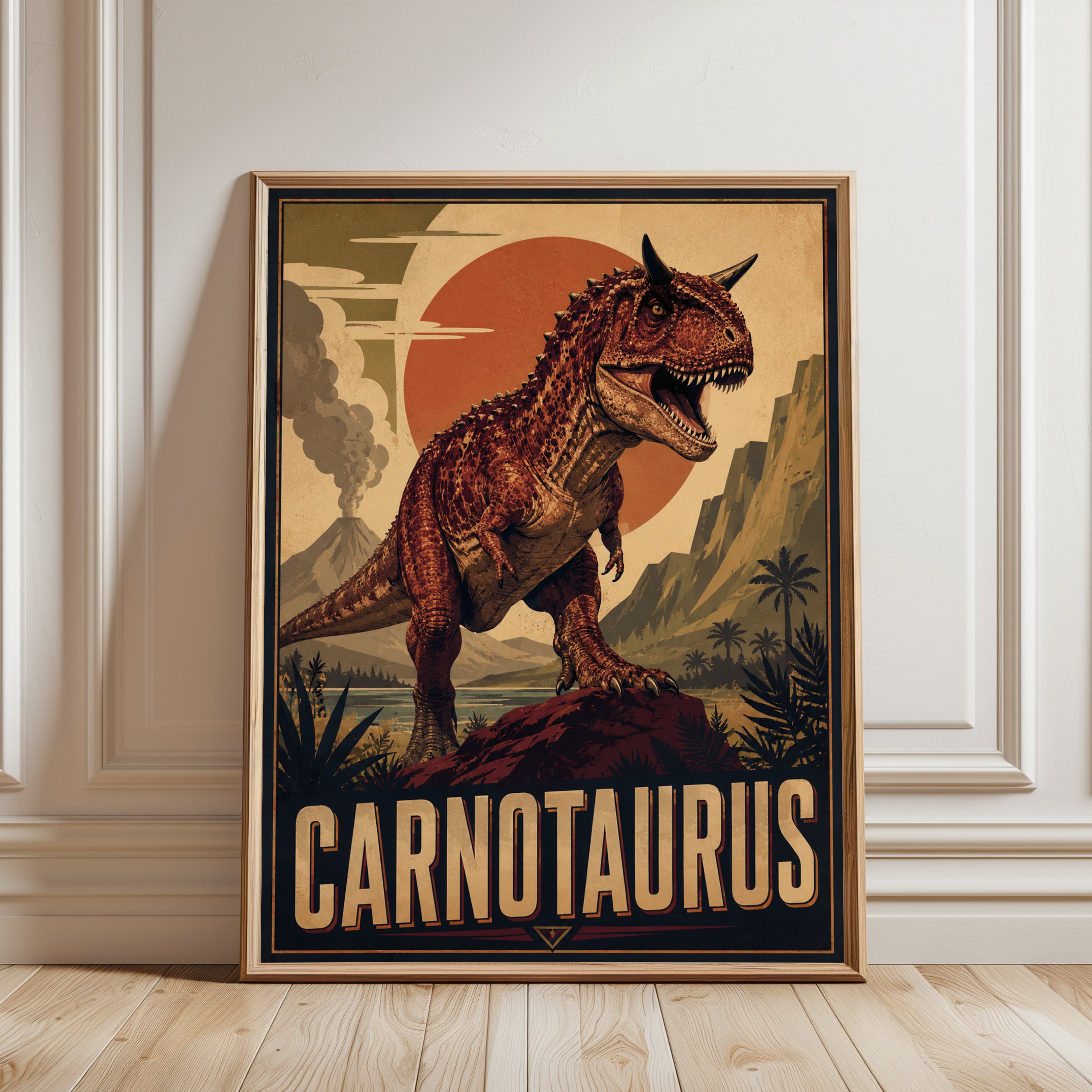 Carnotaurus Dinosaur Poster - framed detail