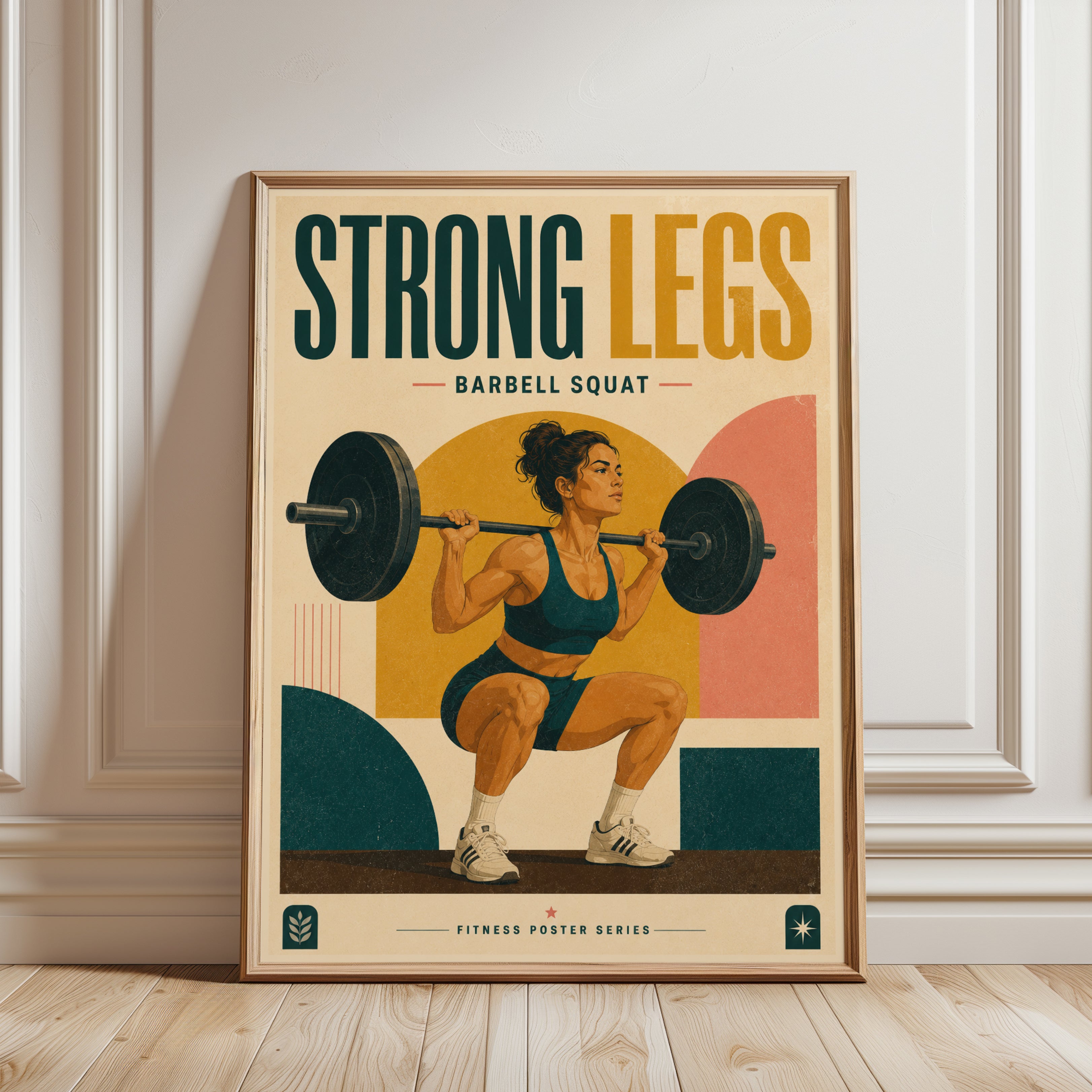 Retro Barbell Squat Poster - framed detail