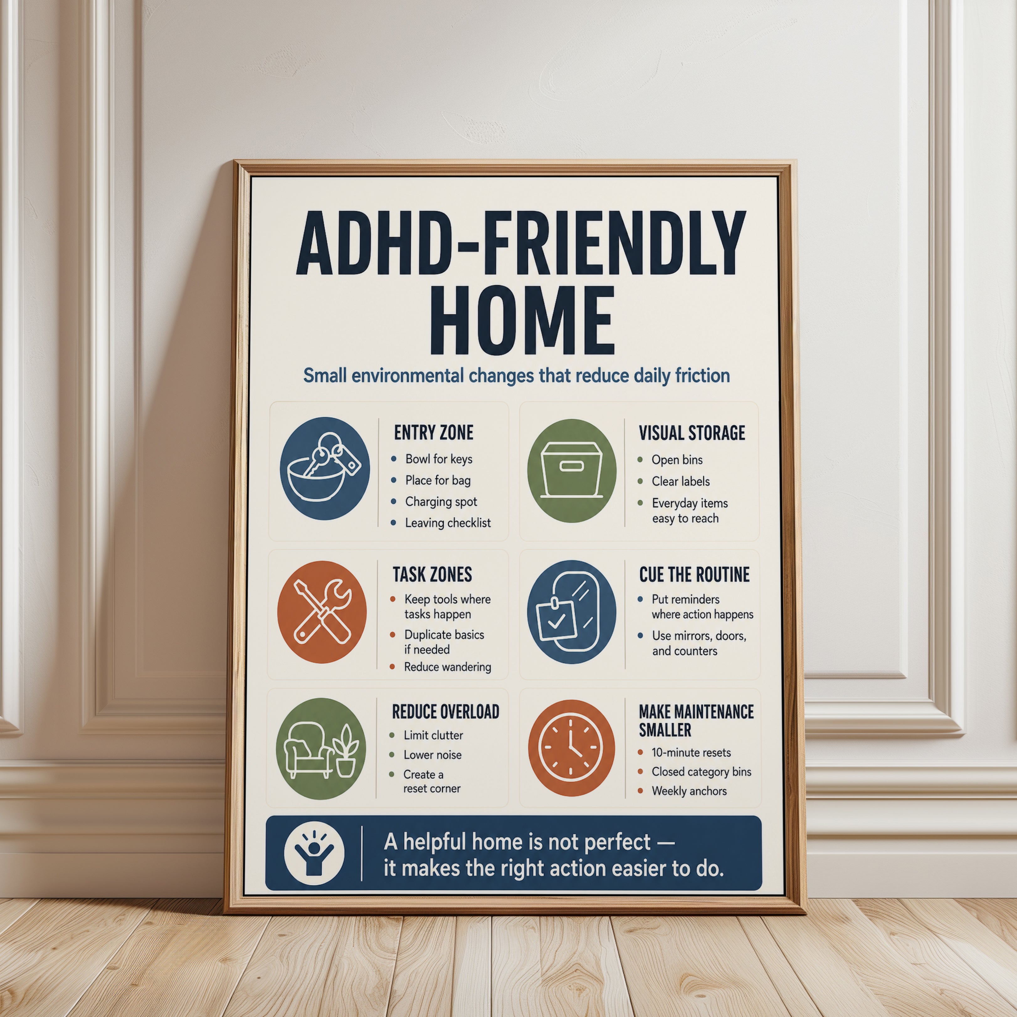 Infographic Wall Art: ADHD Organization Tips - framed detail
