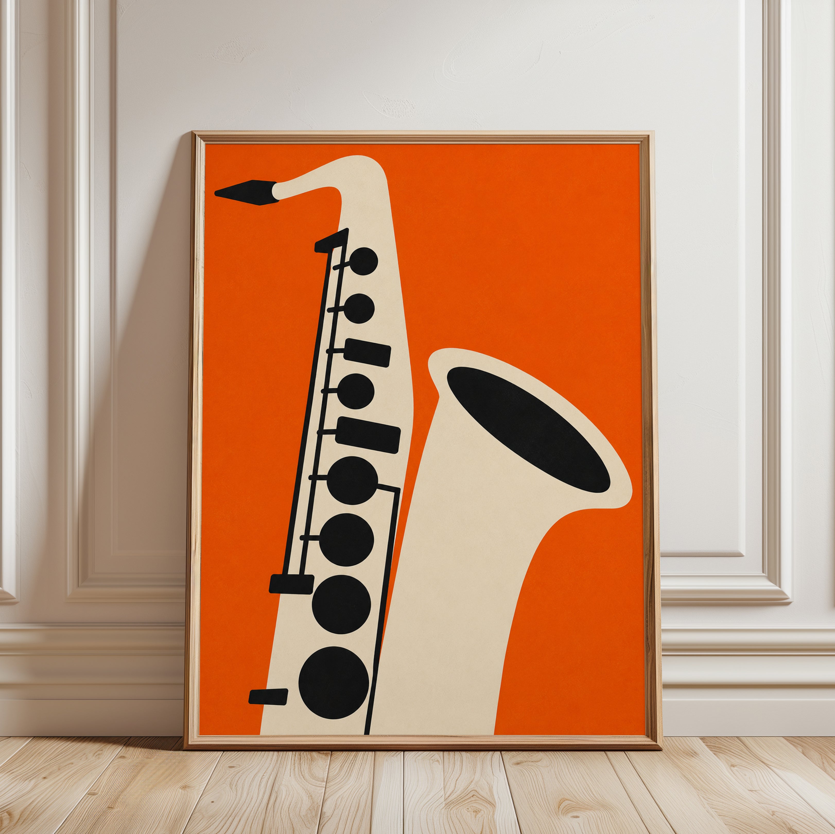 Saxophone Jazz Print — Mid-Century Modern Music Illustration - framed detail