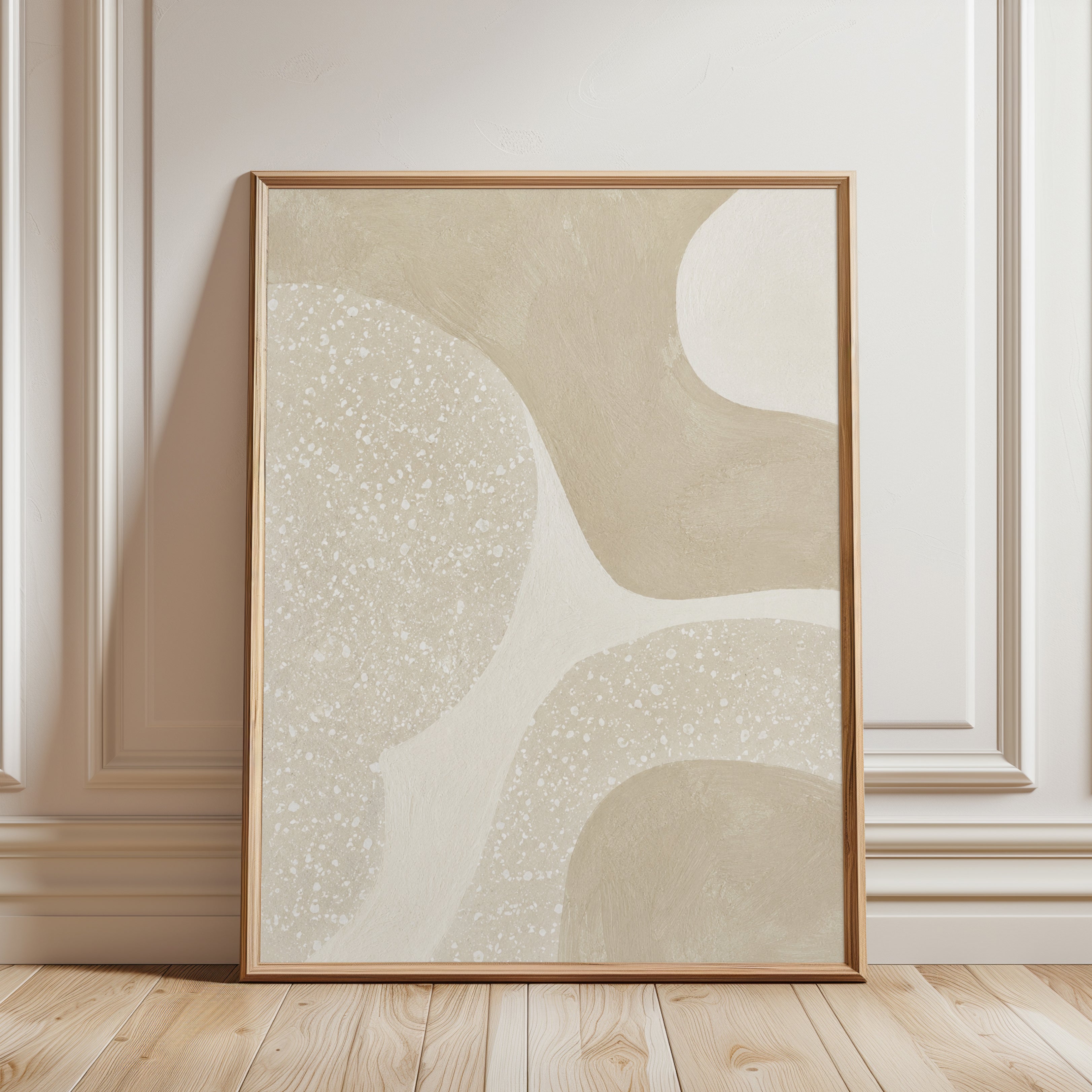 Neutral Abstract Curves Art Print: Minimalist Beige Organic Design - framed detail