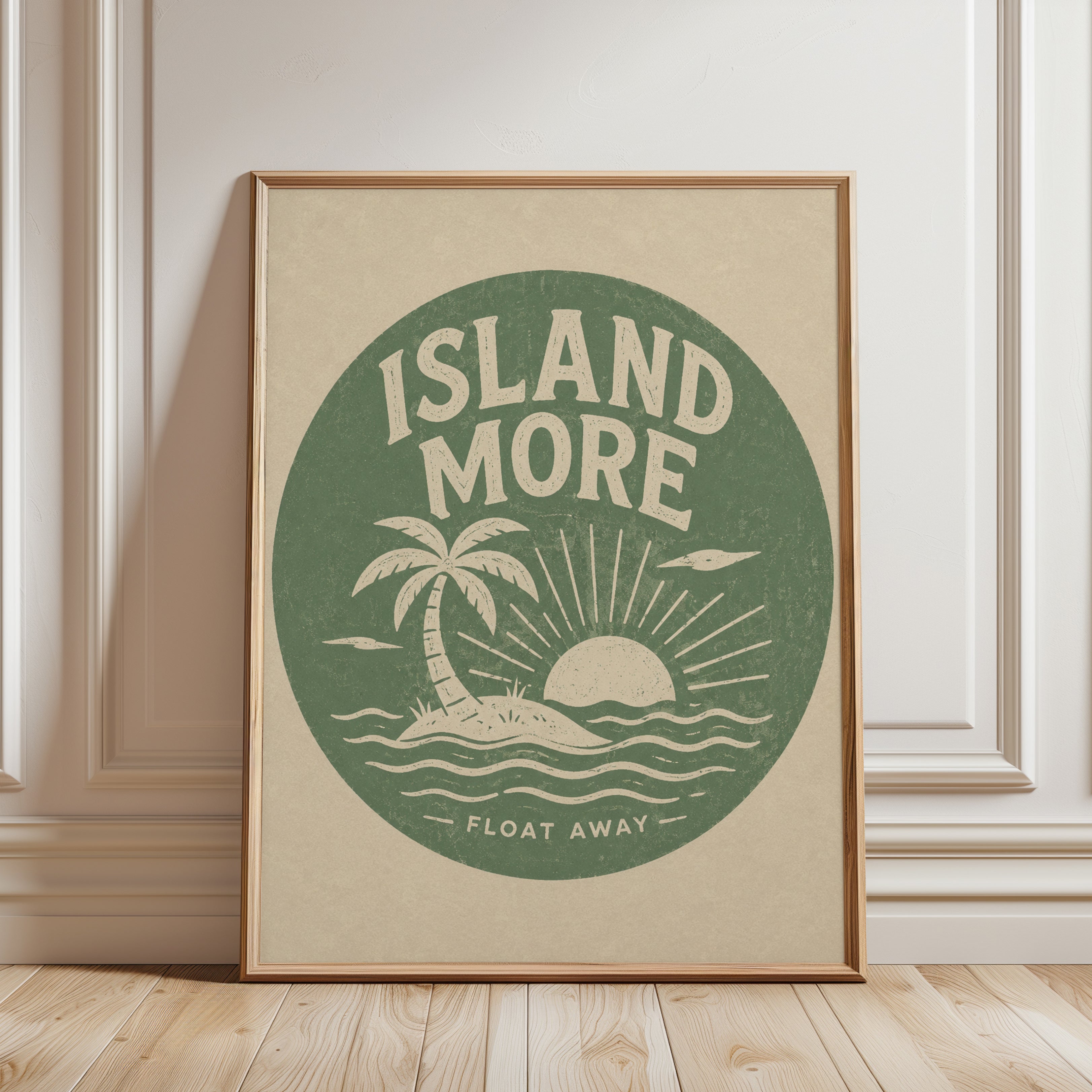 Island Sunset Print: Vintage Coastal Wall Art - framed detail