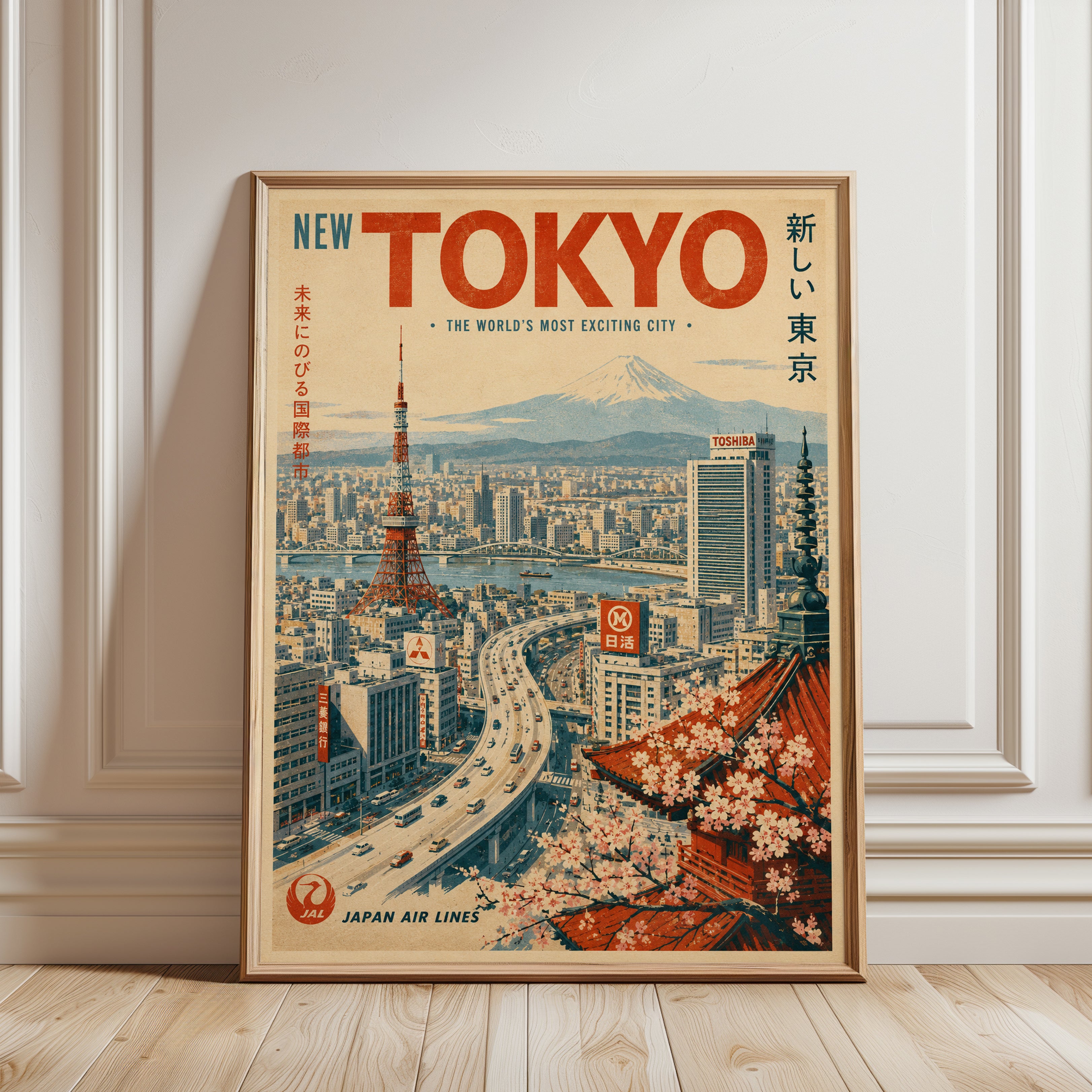 Tokyo Travel Poster – Vintage Japan Wall Art - framed detail