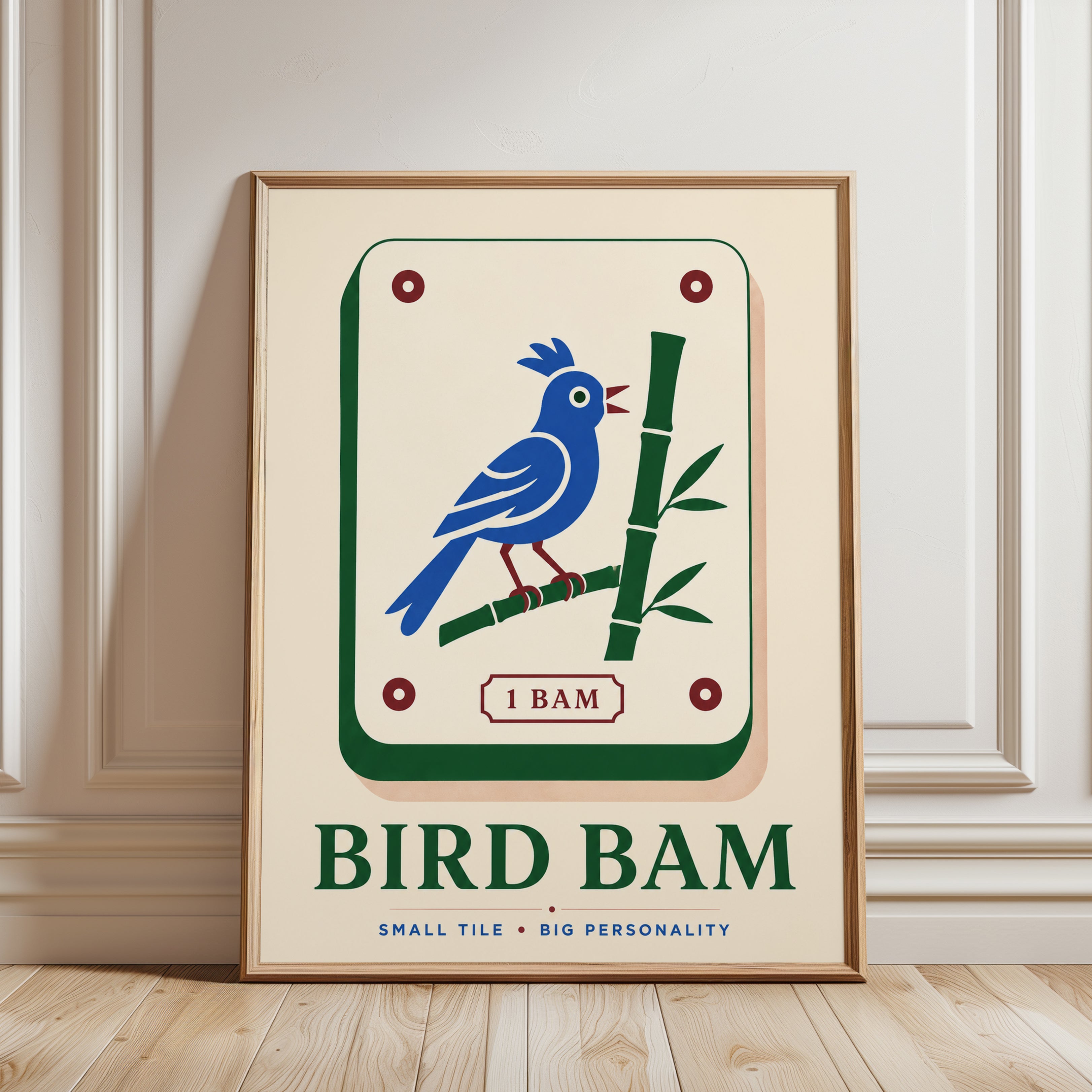 Mahjong Tile Wall Art – Bird Bam Game Room Print - framed detail