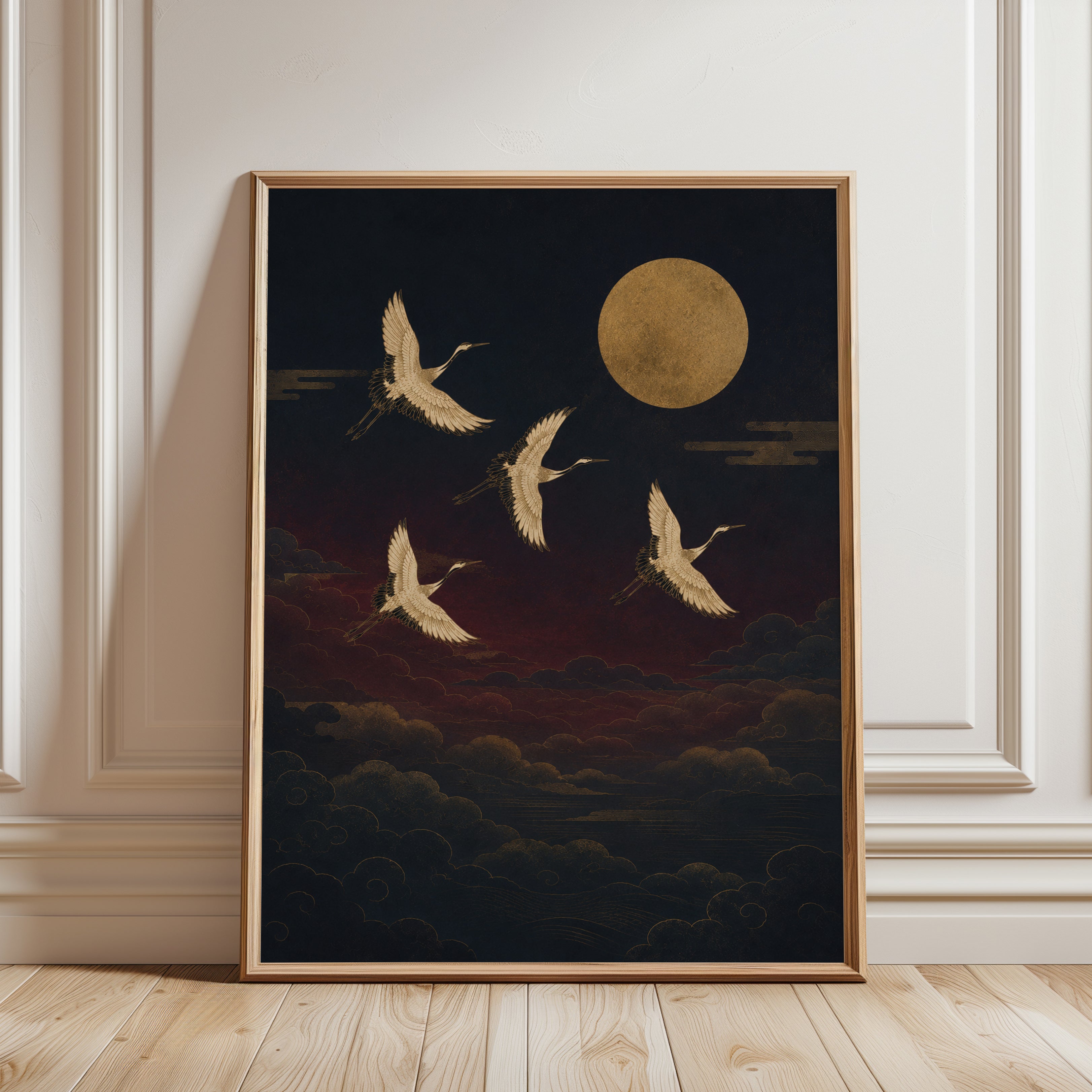 Asian Inspired Crane Wall Art - framed detail