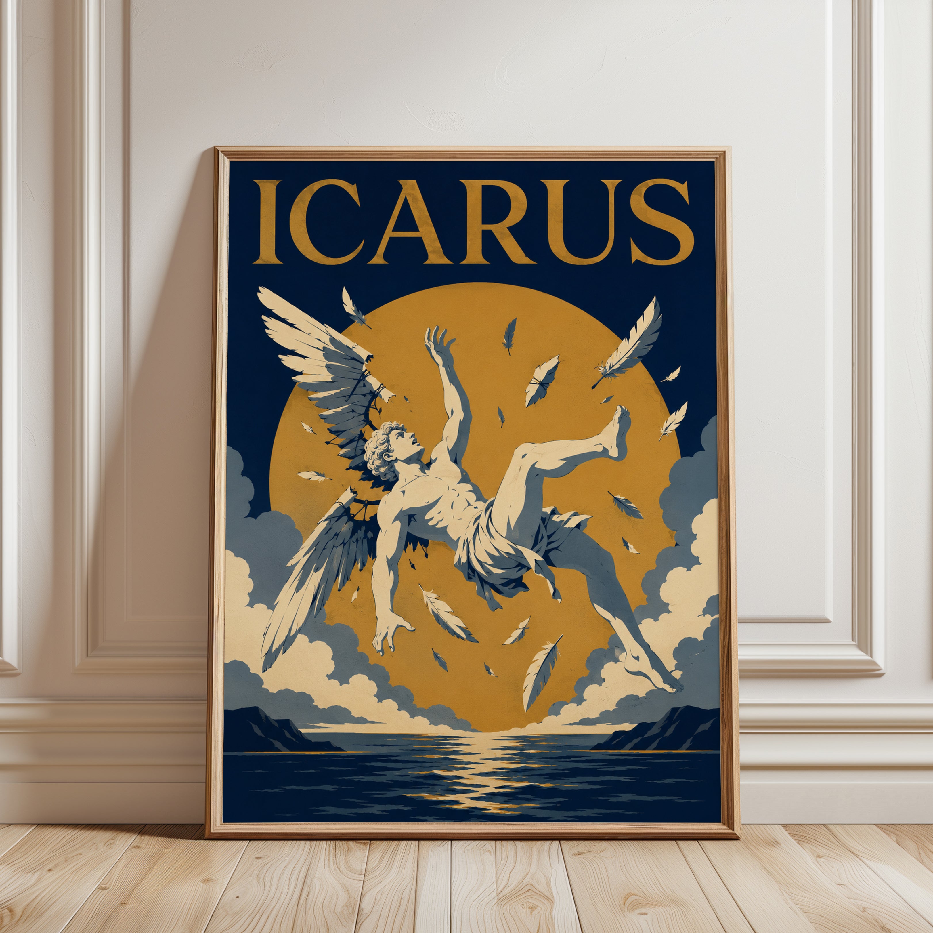 Greek Mythology Poster – Icarus Wall Art - framed detail