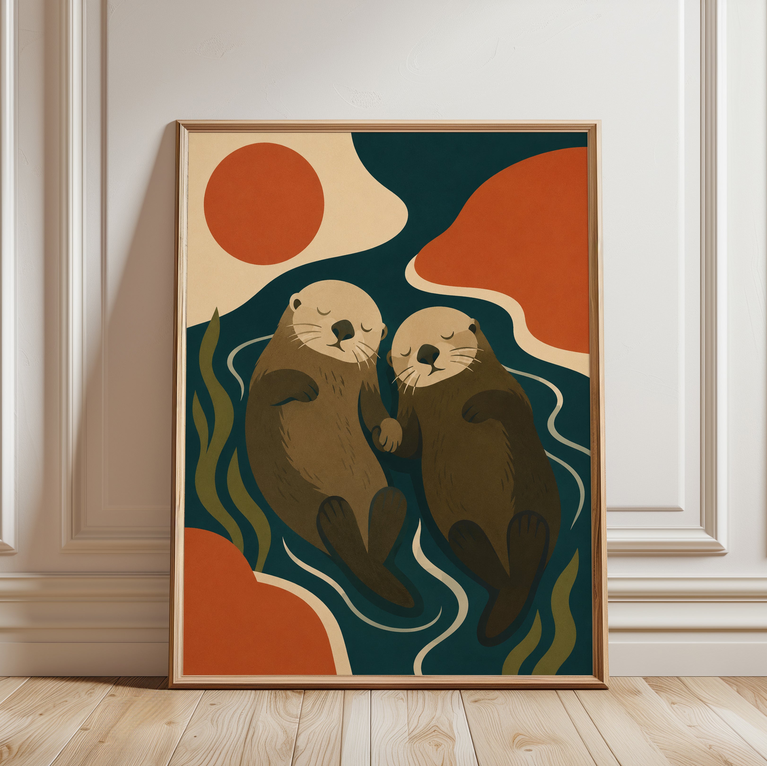 Otter Art Print — Retro Mid-Century Style - framed detail