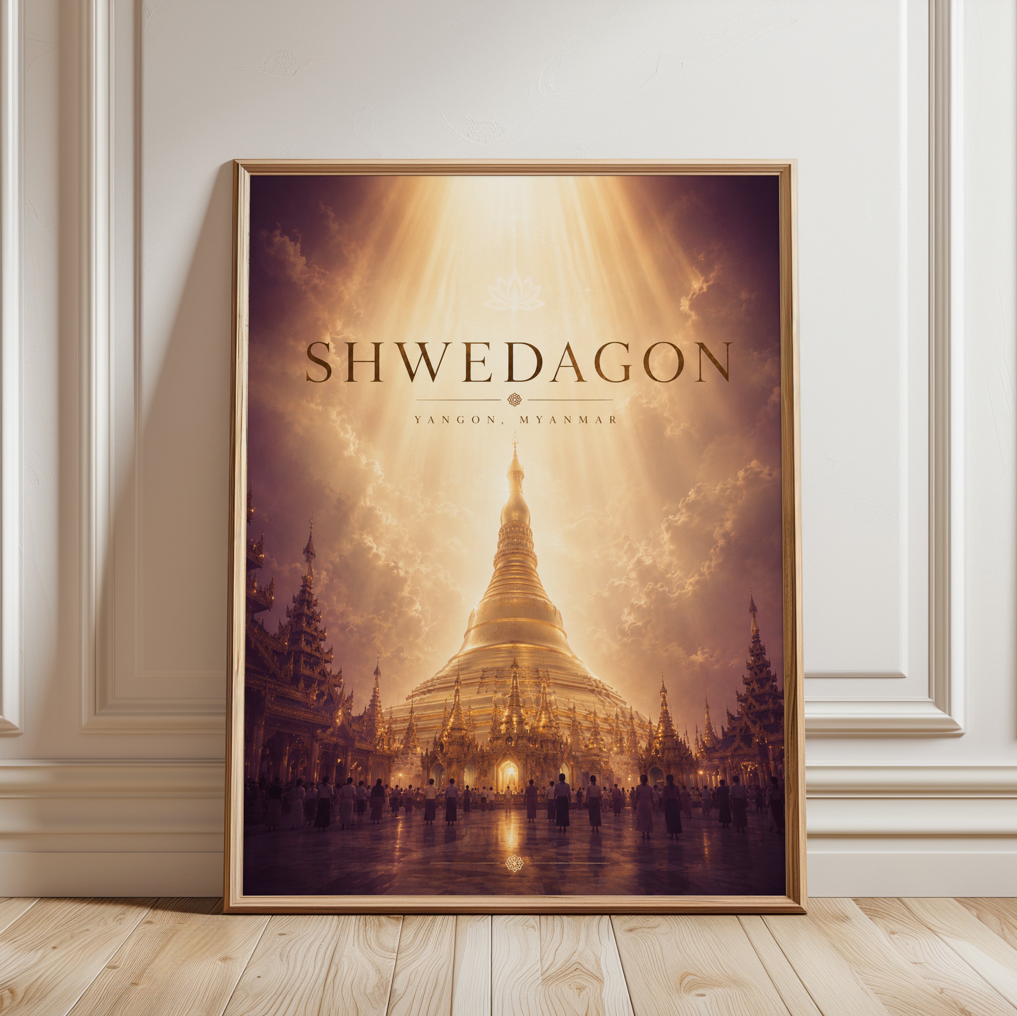 Myanmar Travel Poster – Shwedagon Pagoda Print - framed detail