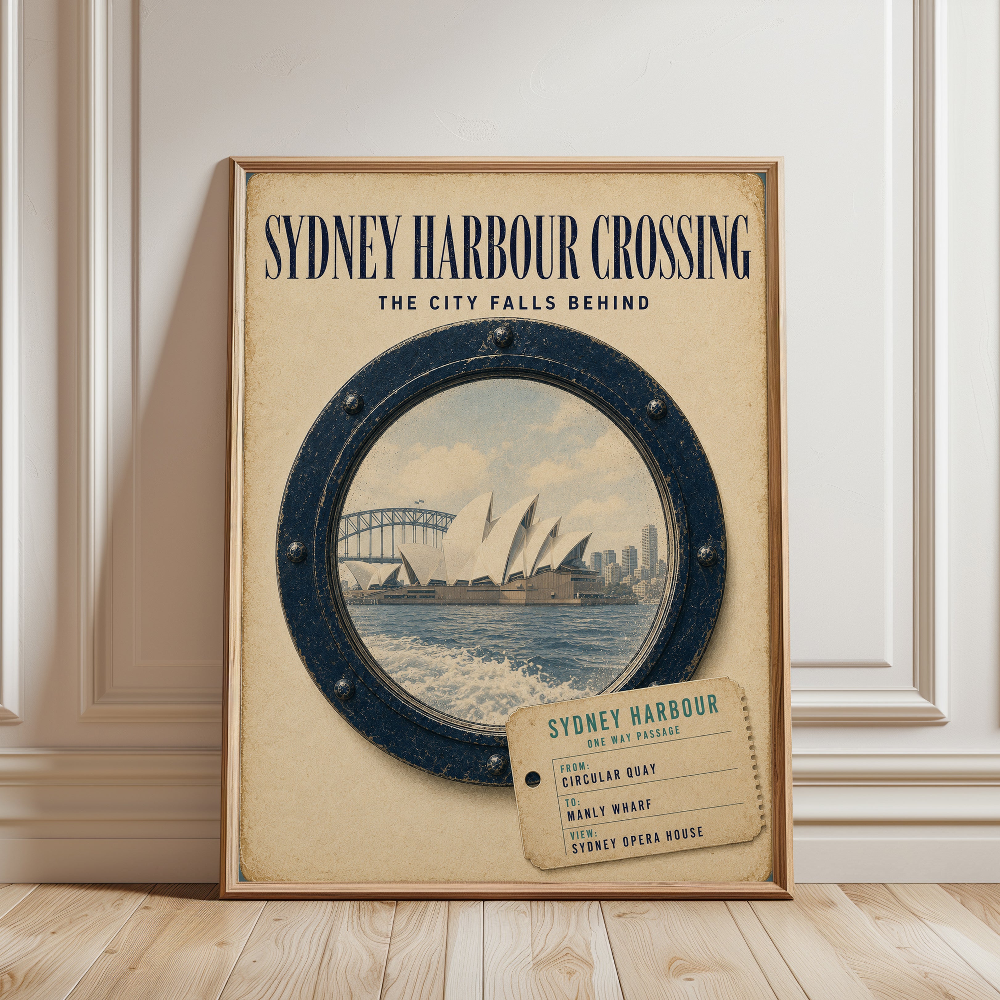 Sydney Harbour Crossing Vintage Travel Poster - framed detail