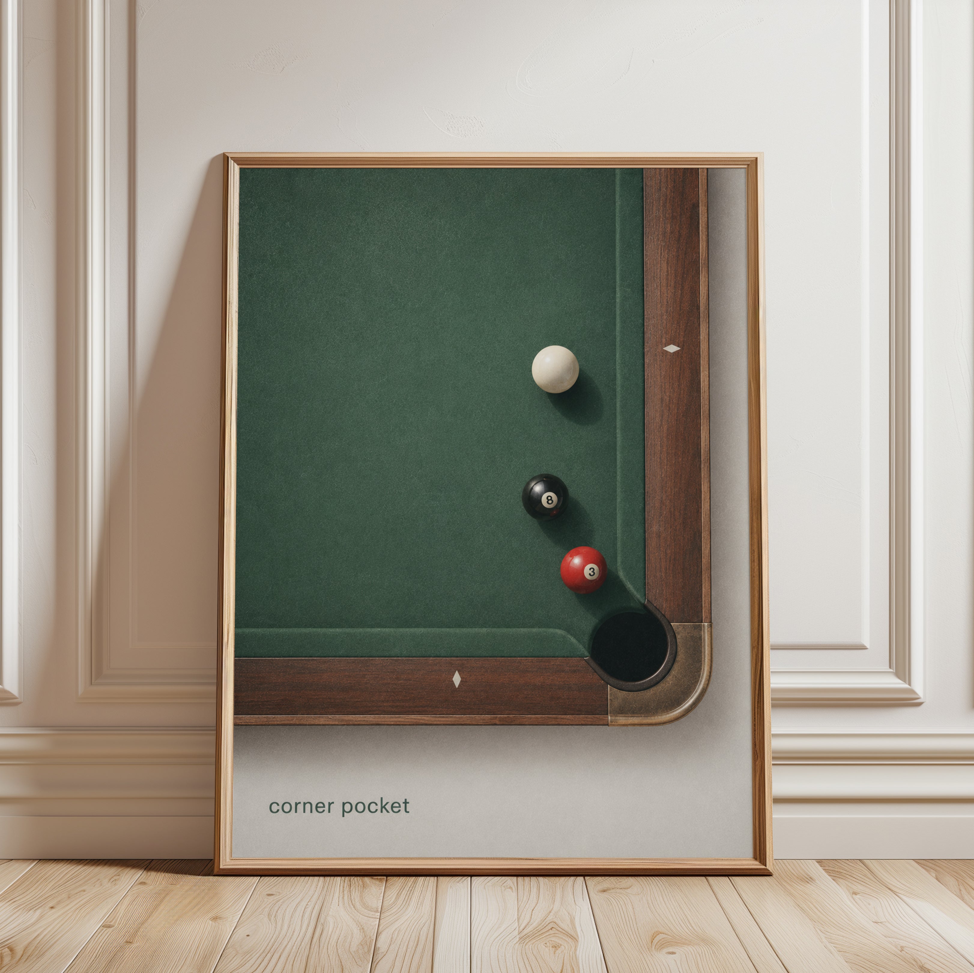 Minimalist Pool Table Print - framed detail