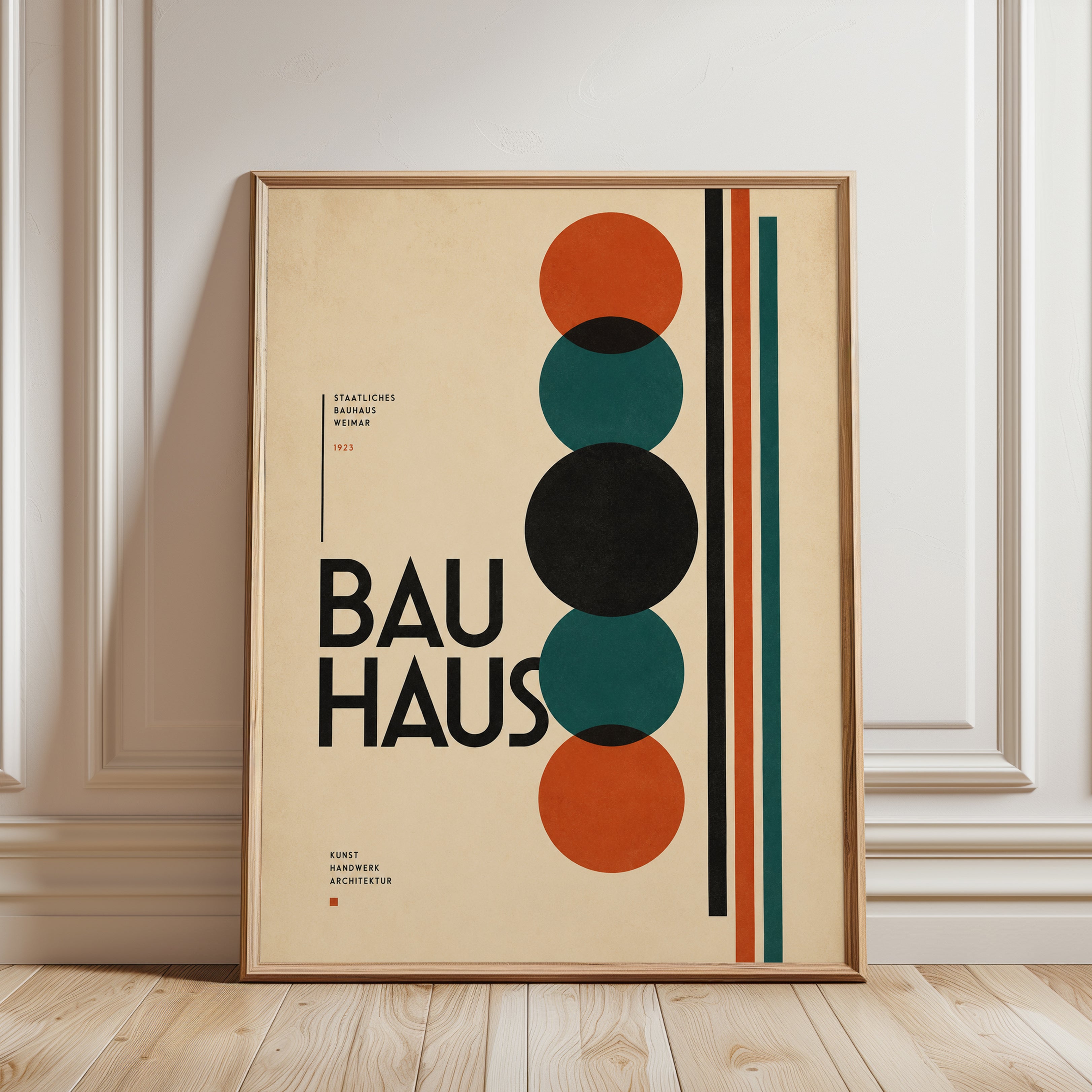 Bauhaus Geometric Circle Poster: Modernist Design Wall Art - framed detail