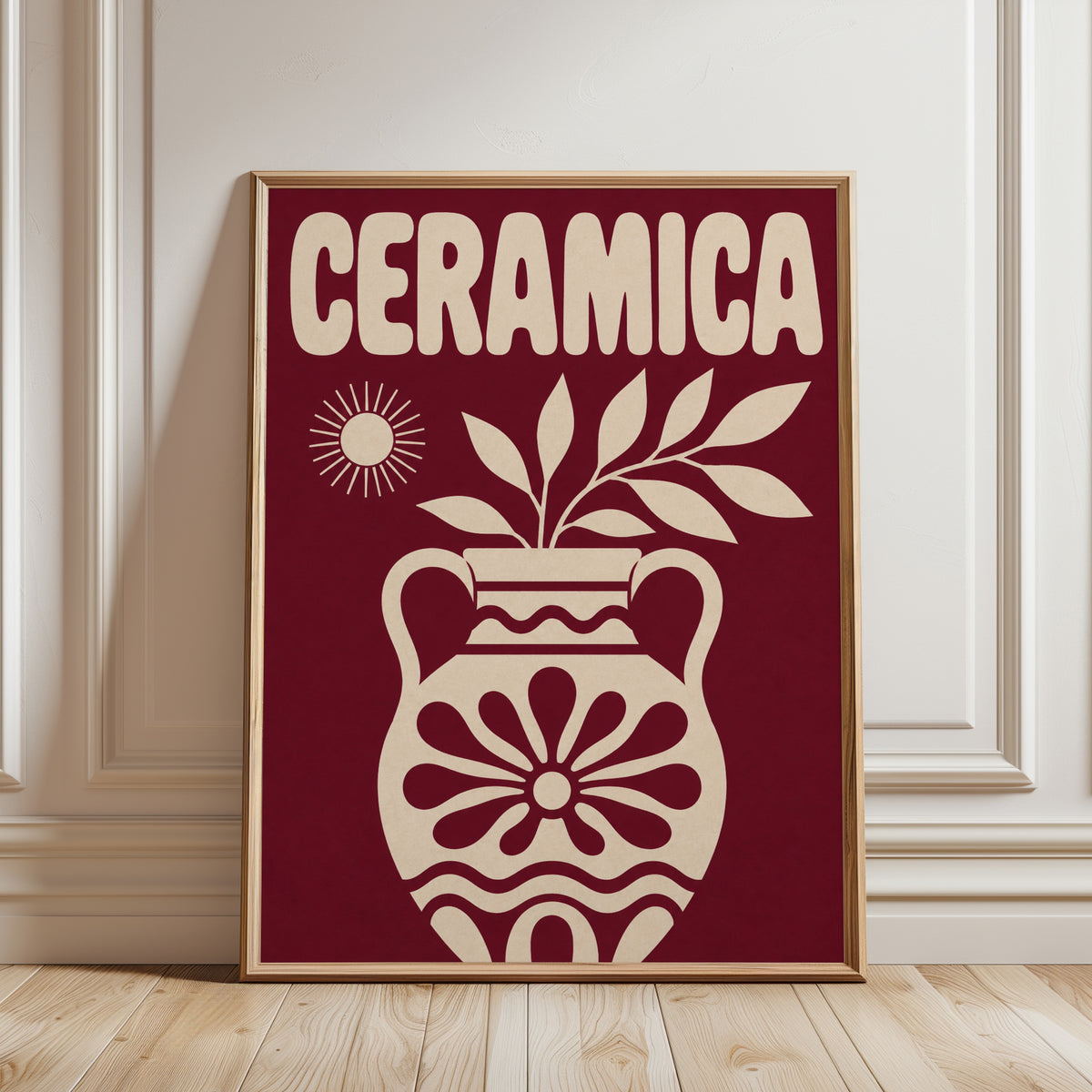 Ceramica Poster Print: Mid-Century Mediterranean Style (Burgundy) - framed detail