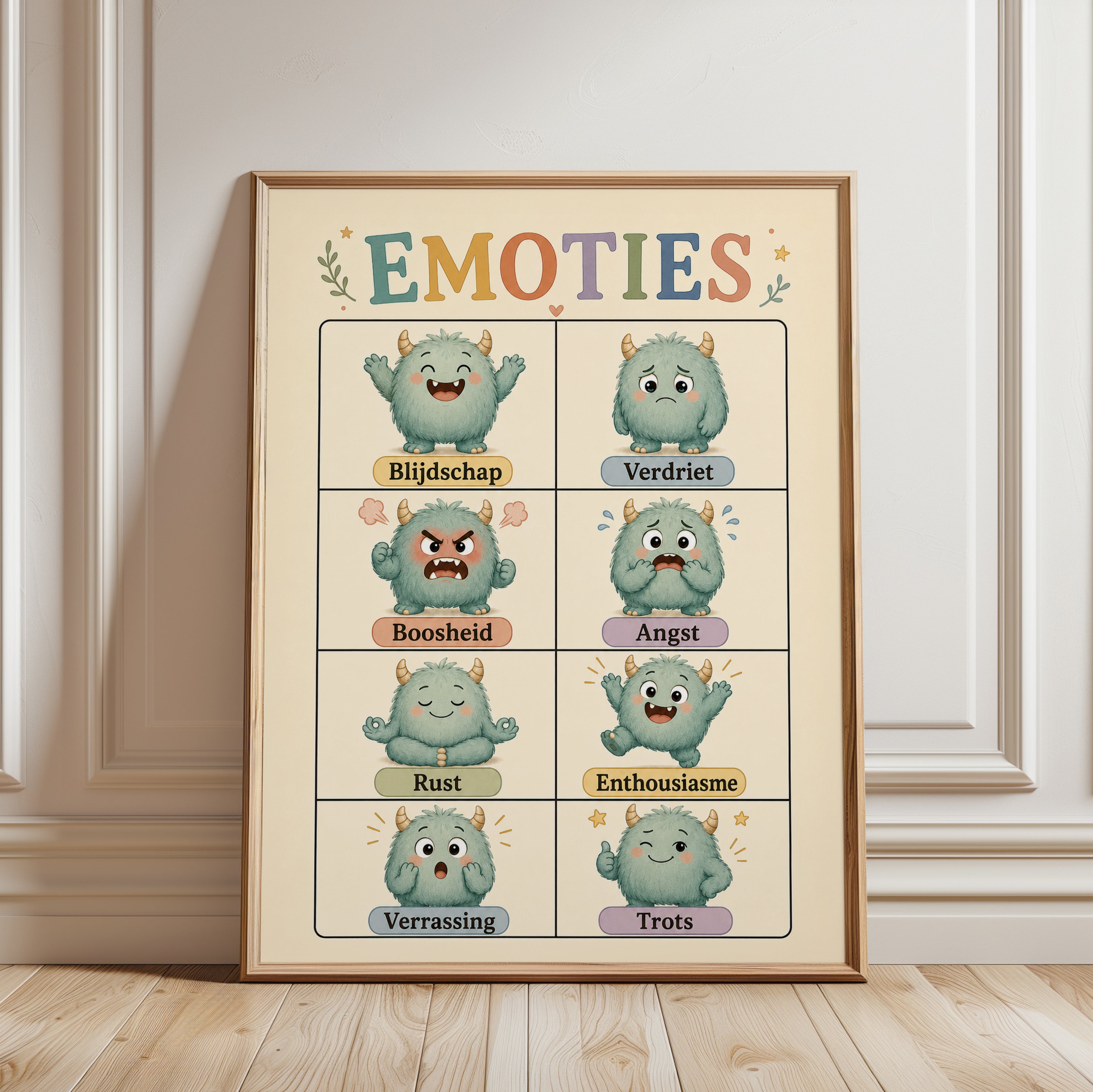 Kids Emotions Poster: Dutch Monster Illustrations - framed detail