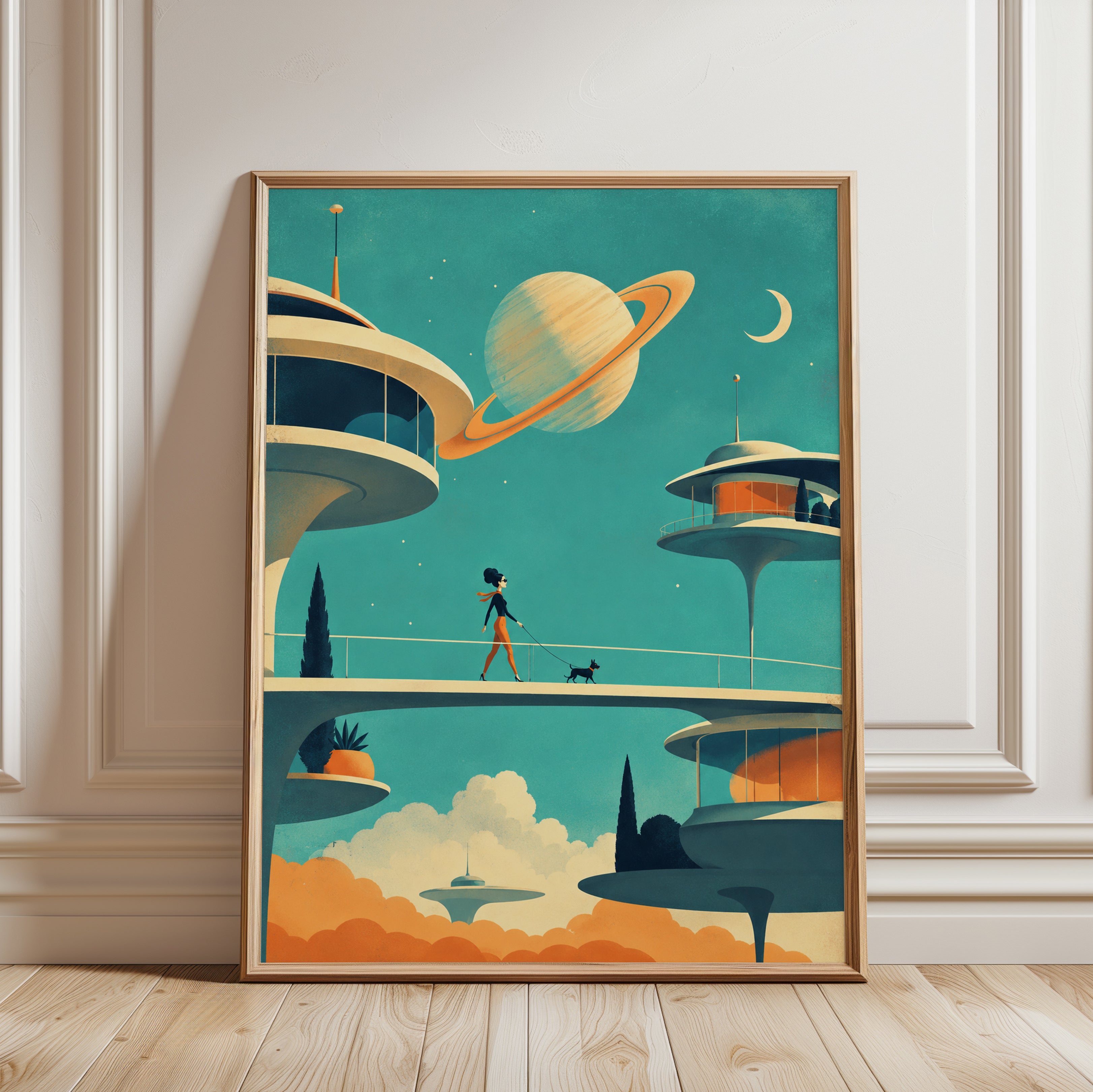 Retro Space Wall Art – Mid Century Modern Print - framed detail