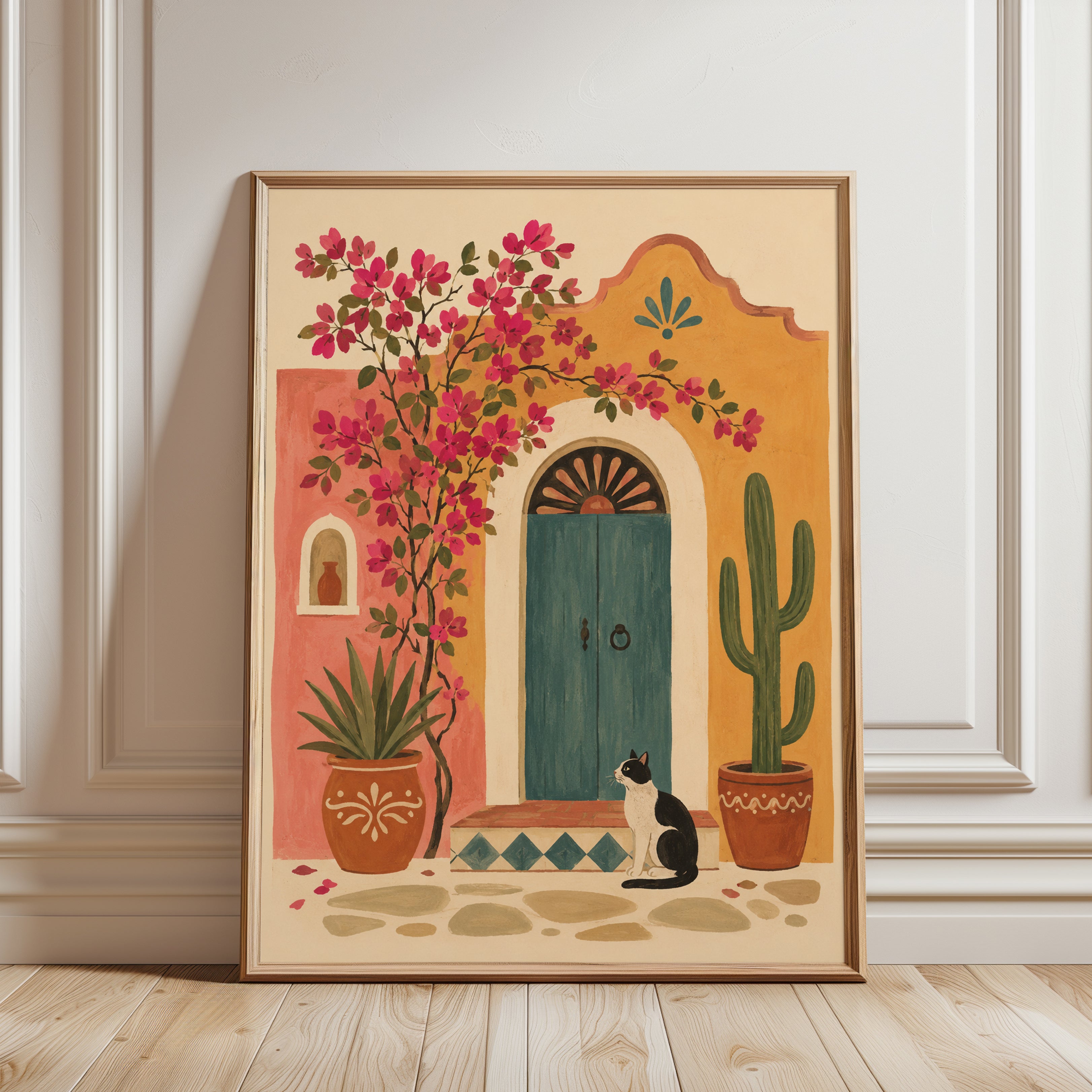 Mexican Hacienda Wall Art – Cat Doorway Print - framed detail