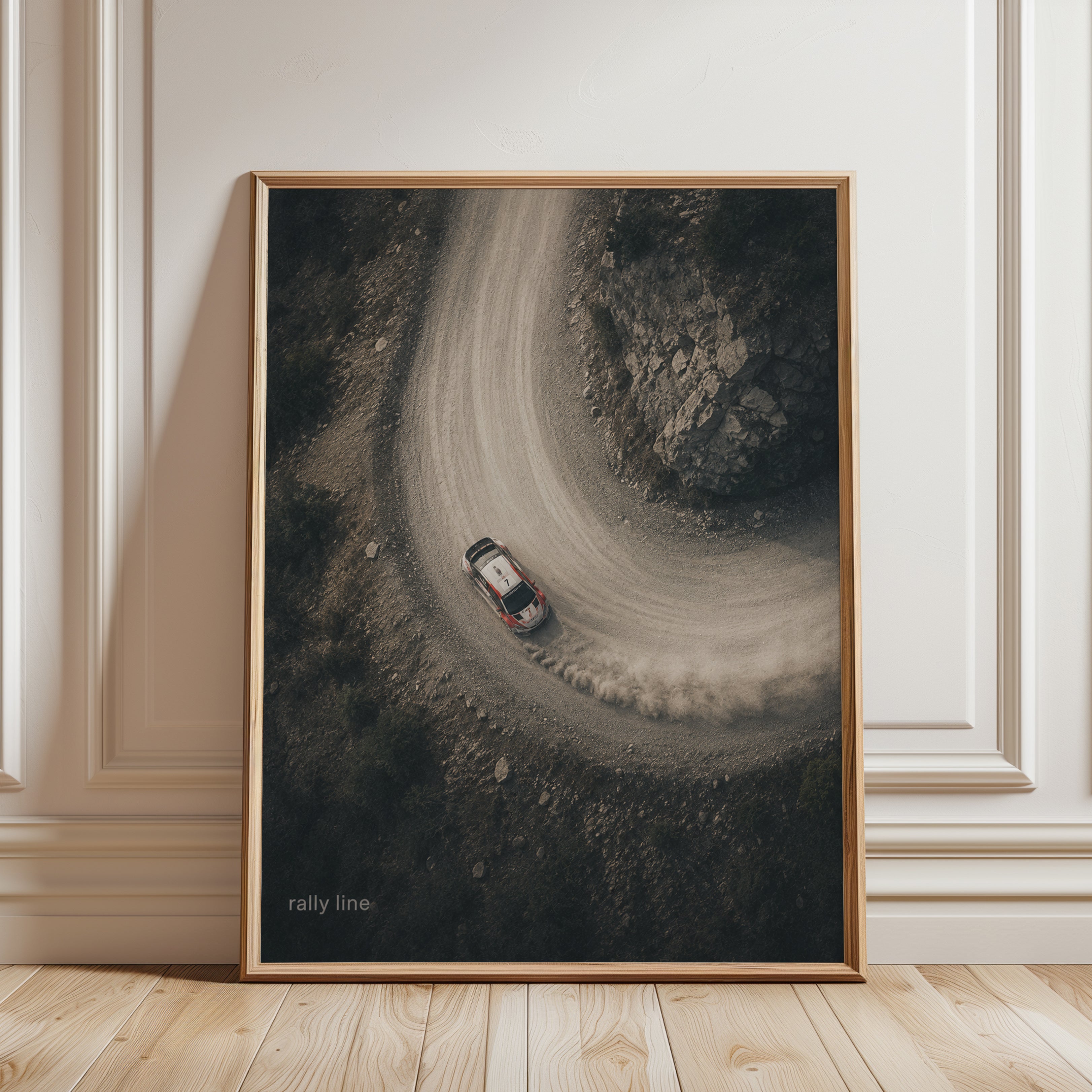 Aerial Car Wall Art – Rally Racing Print - framed detail