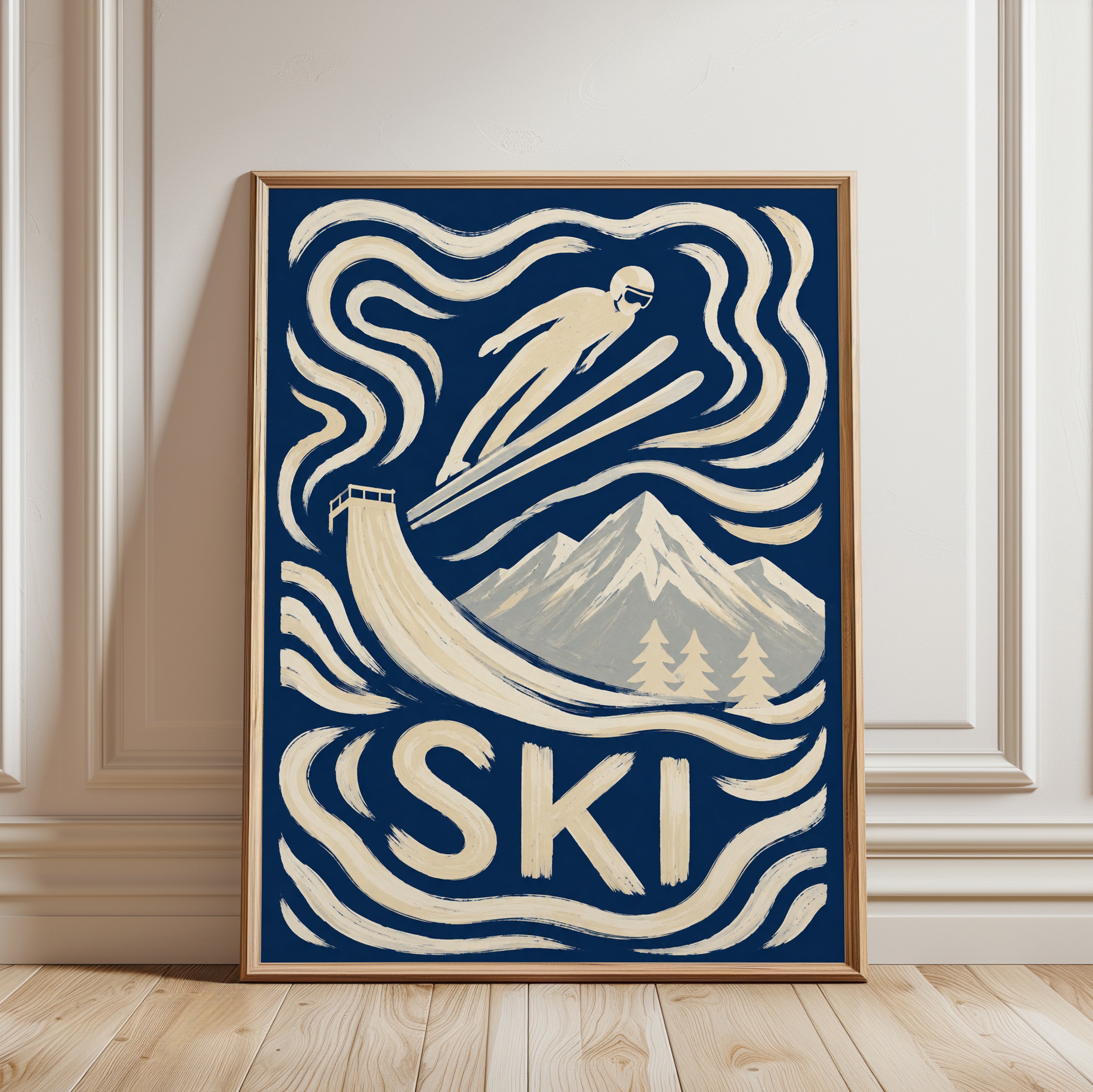Ski Jump Poster – Vintage Ski Wall Art - framed detail