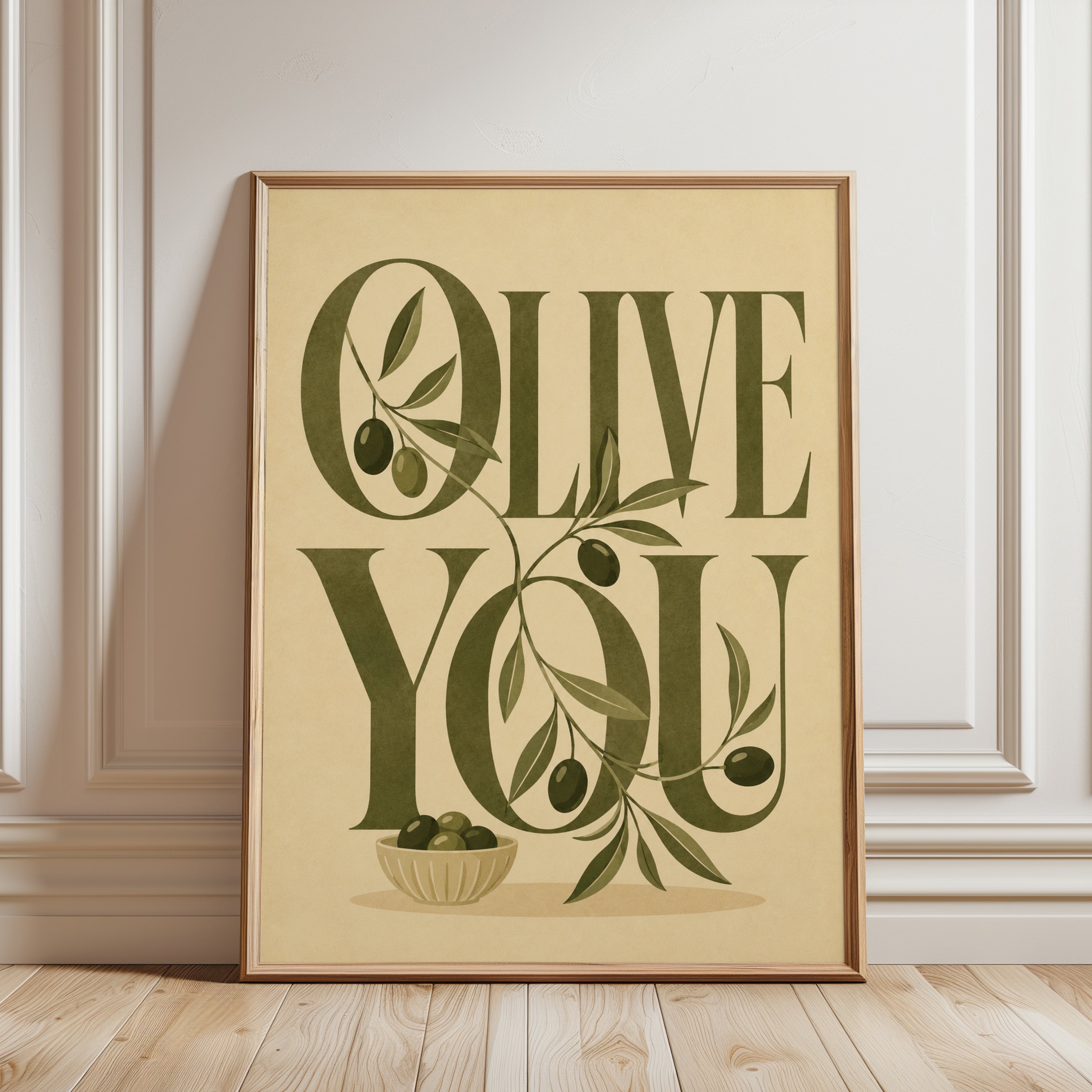 Olive You Wall Art: Mid-Century Botanical Print (Kitchen & Dining) - framed detail