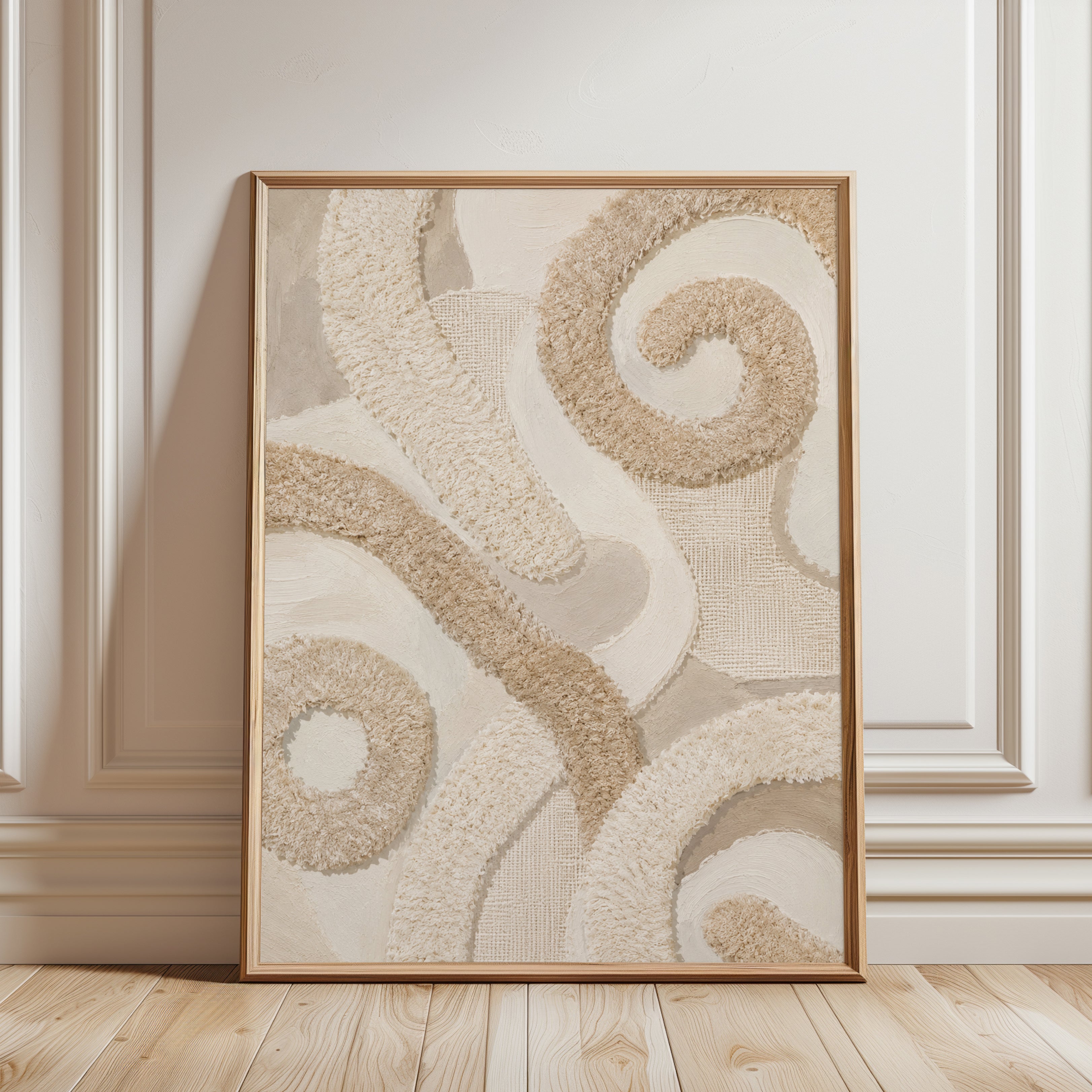 Neutral Abstract Wall Art – Textured Beige Print - framed detail