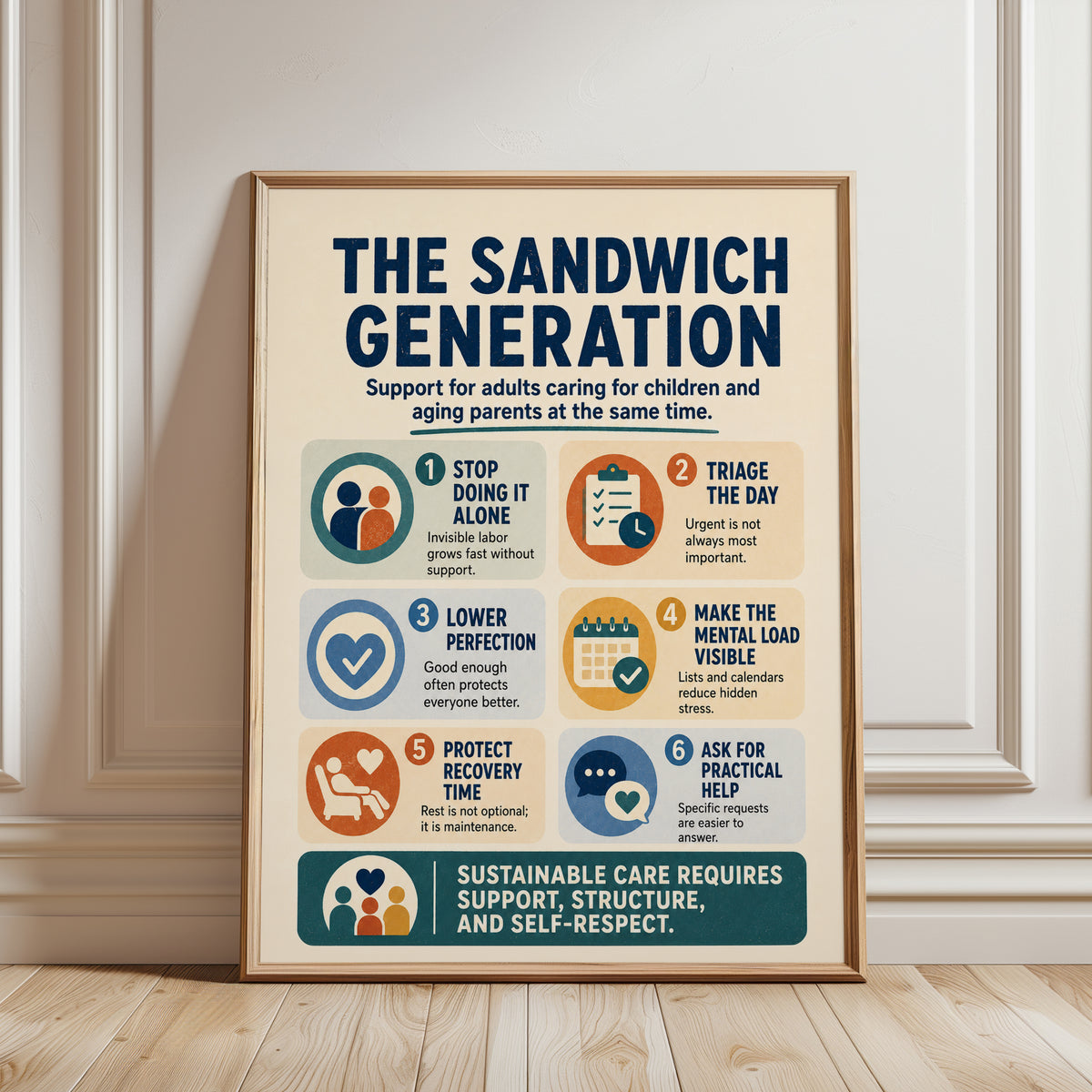 Sandwich Generation Care Guide Poster: Retro Educational Print - framed detail