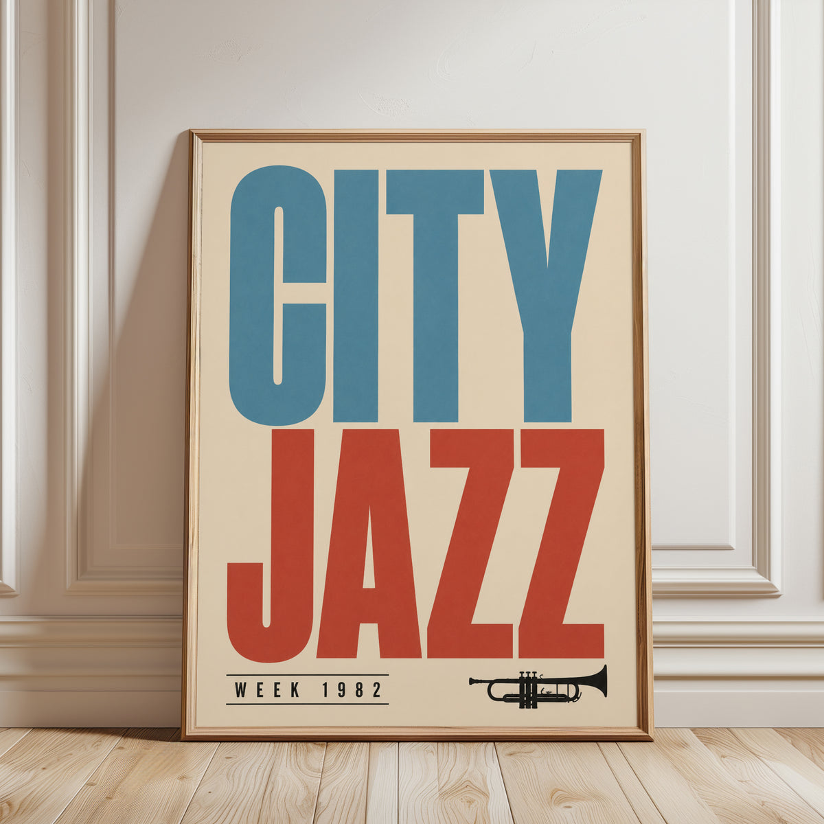 City Jazz Poster: Retro 1982 Typography Wall Art - framed detail