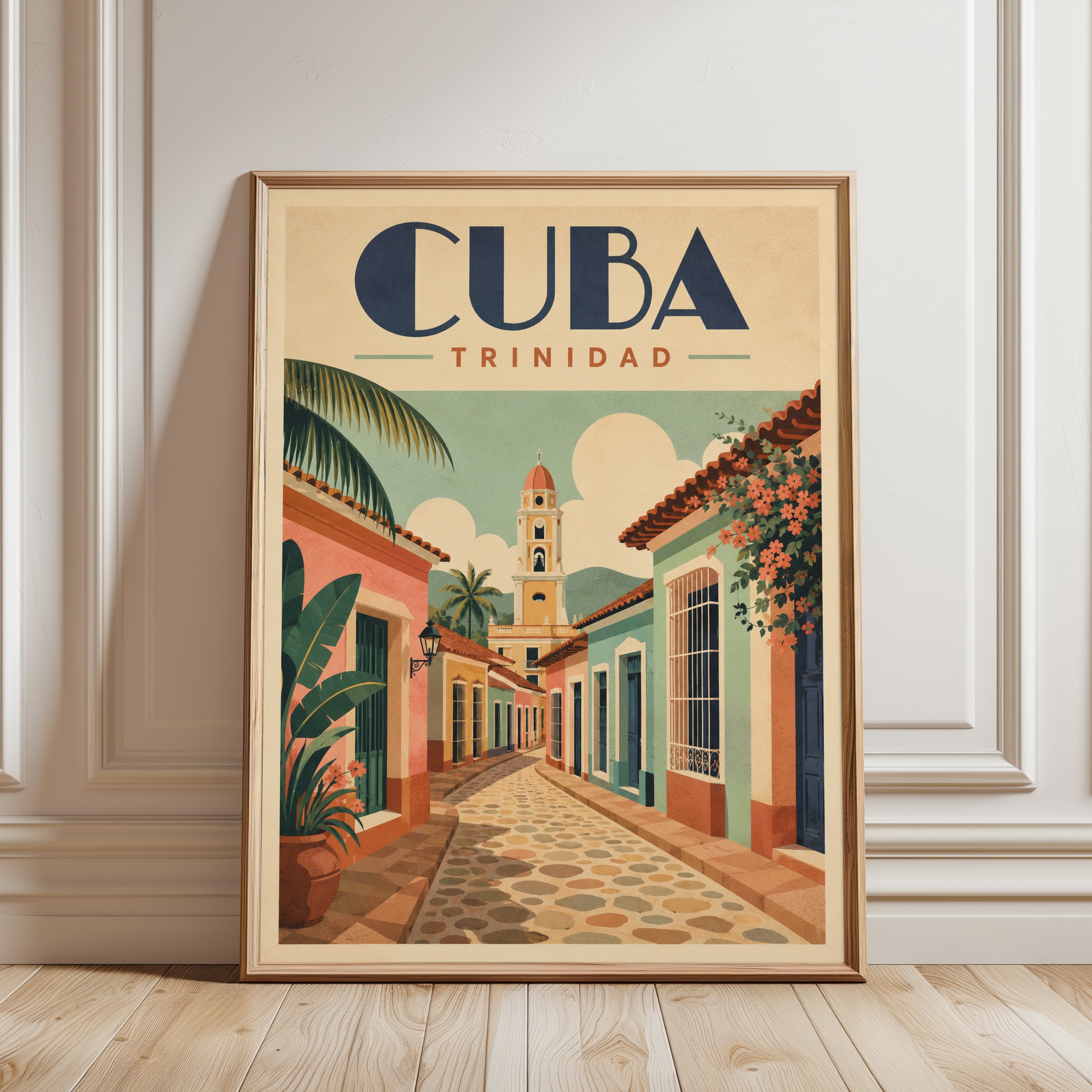 Cuba Travel Poster – Trinidad Vintage Print - framed detail