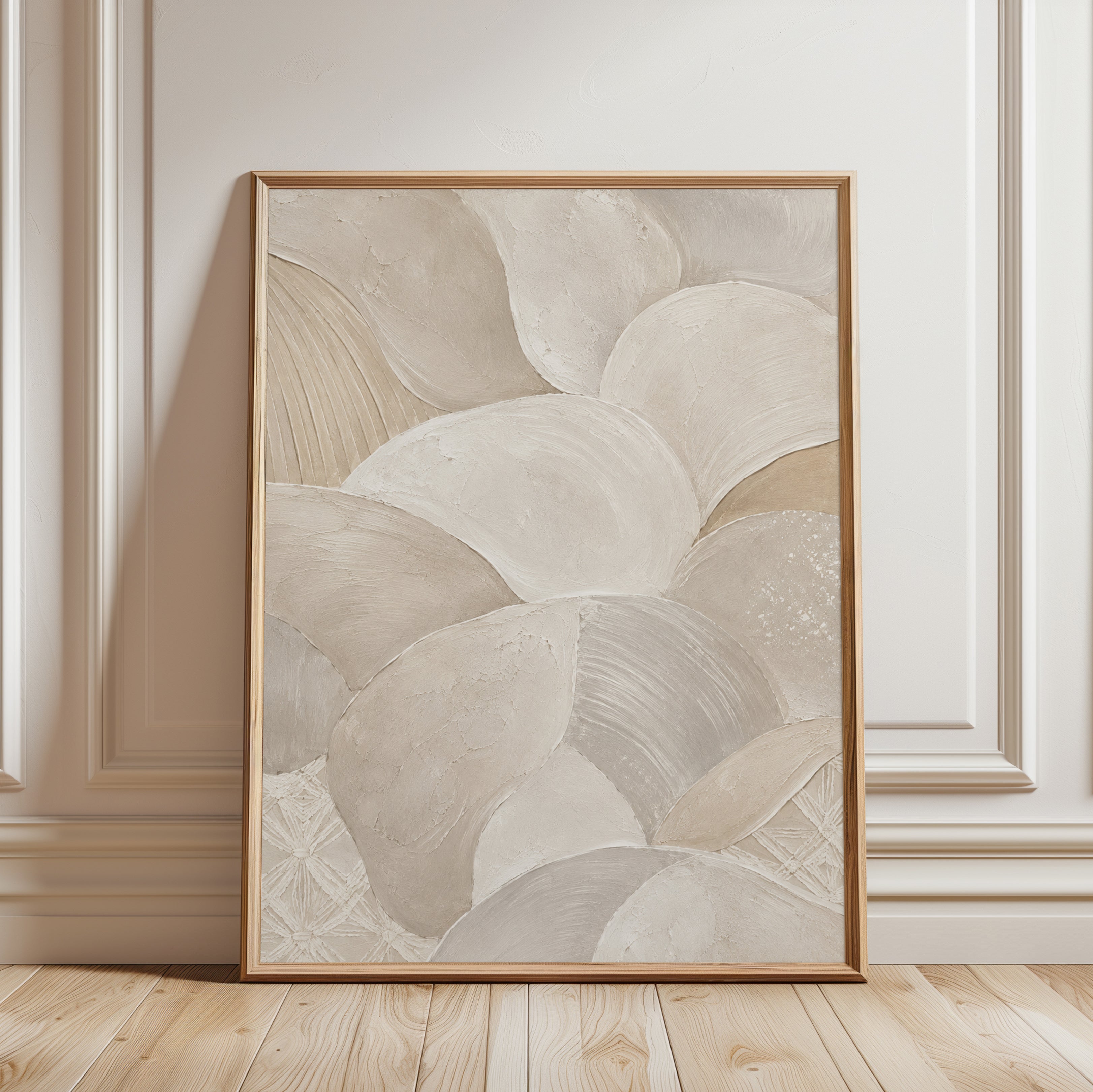 Abstract Neutral Shells Art Print: Organic Textured Beige Design - framed detail