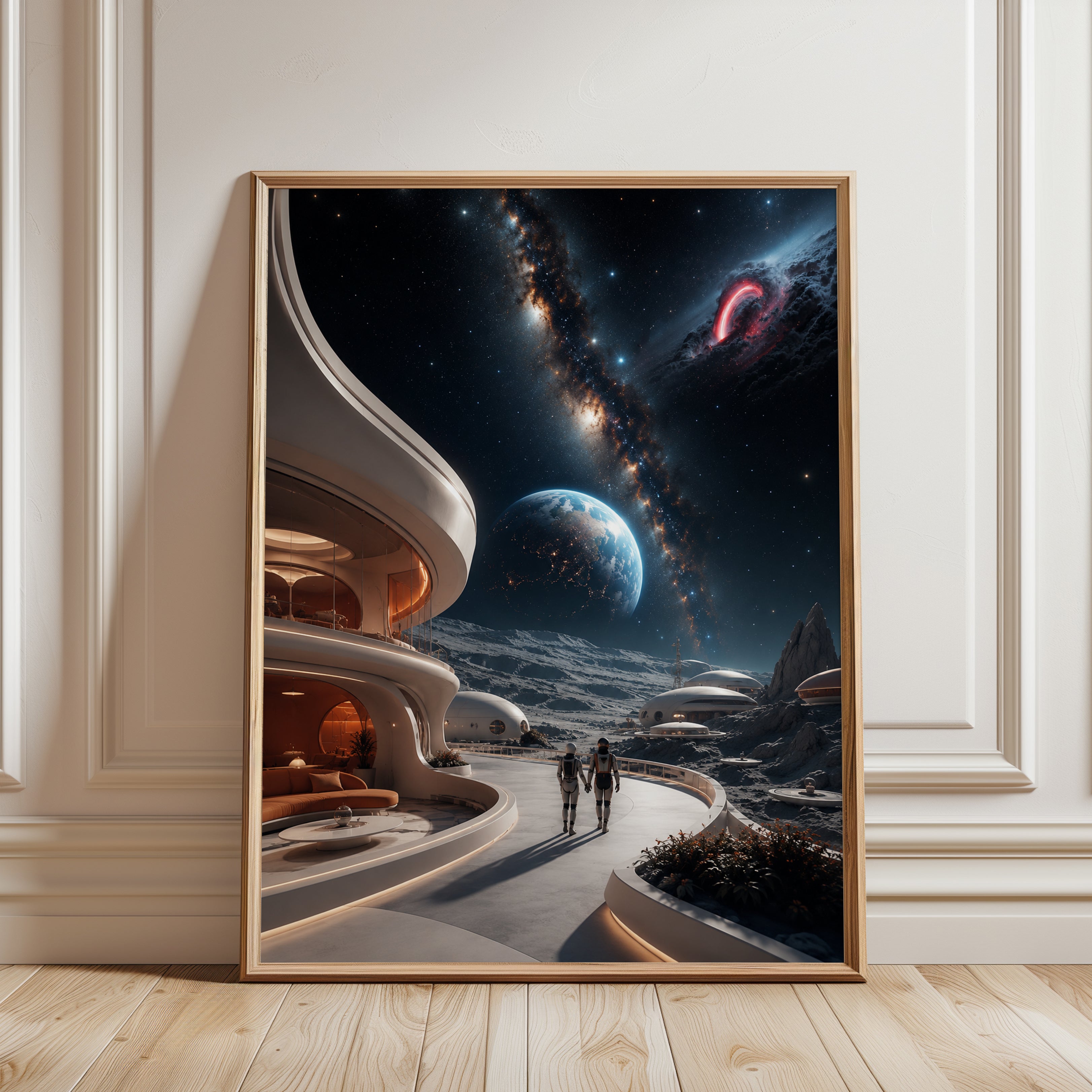 Futuristic Lunar Colony Art Print: Sci-Fi Space Architecture - framed detail