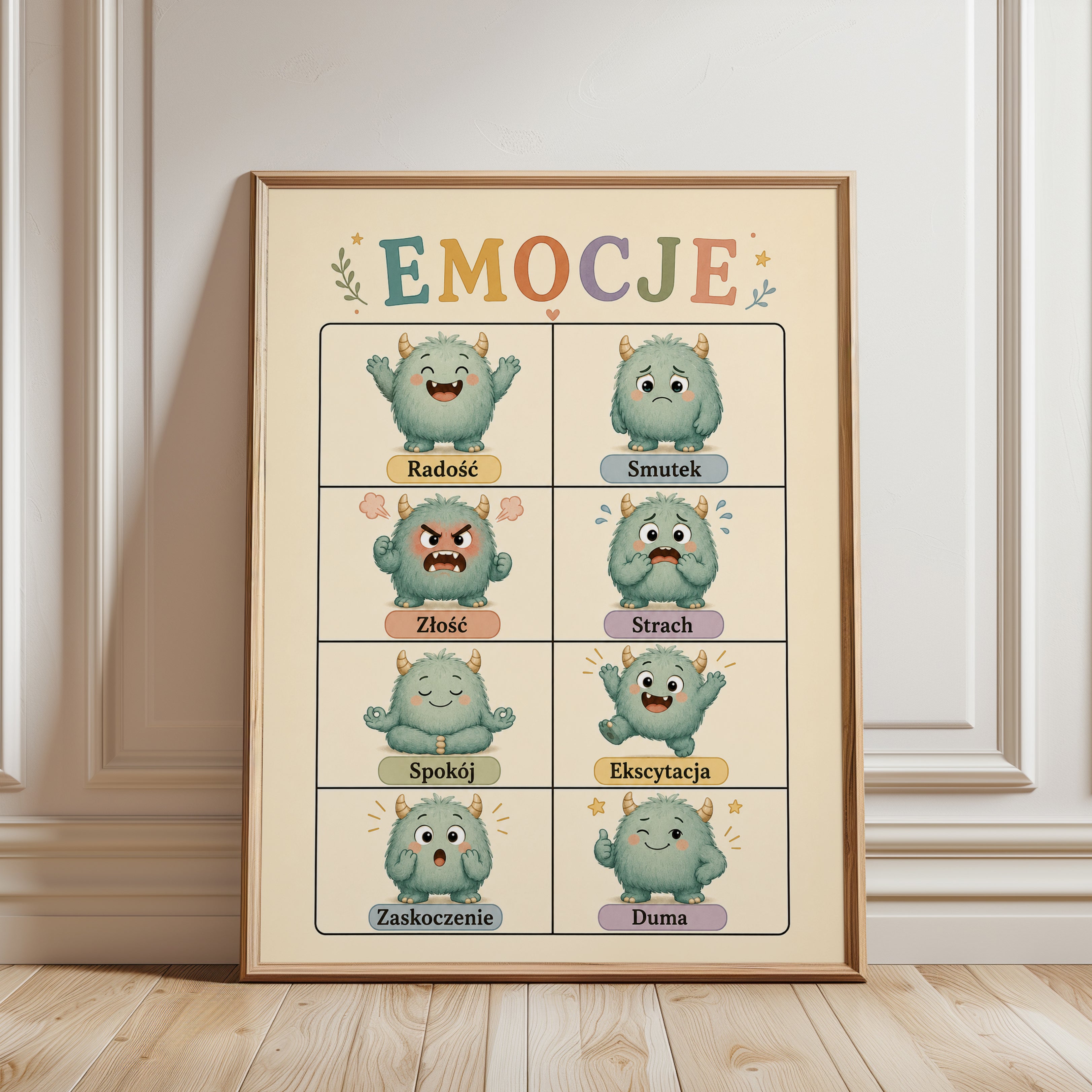 Kids Emotions Chart: Polish Language Learning - framed detail