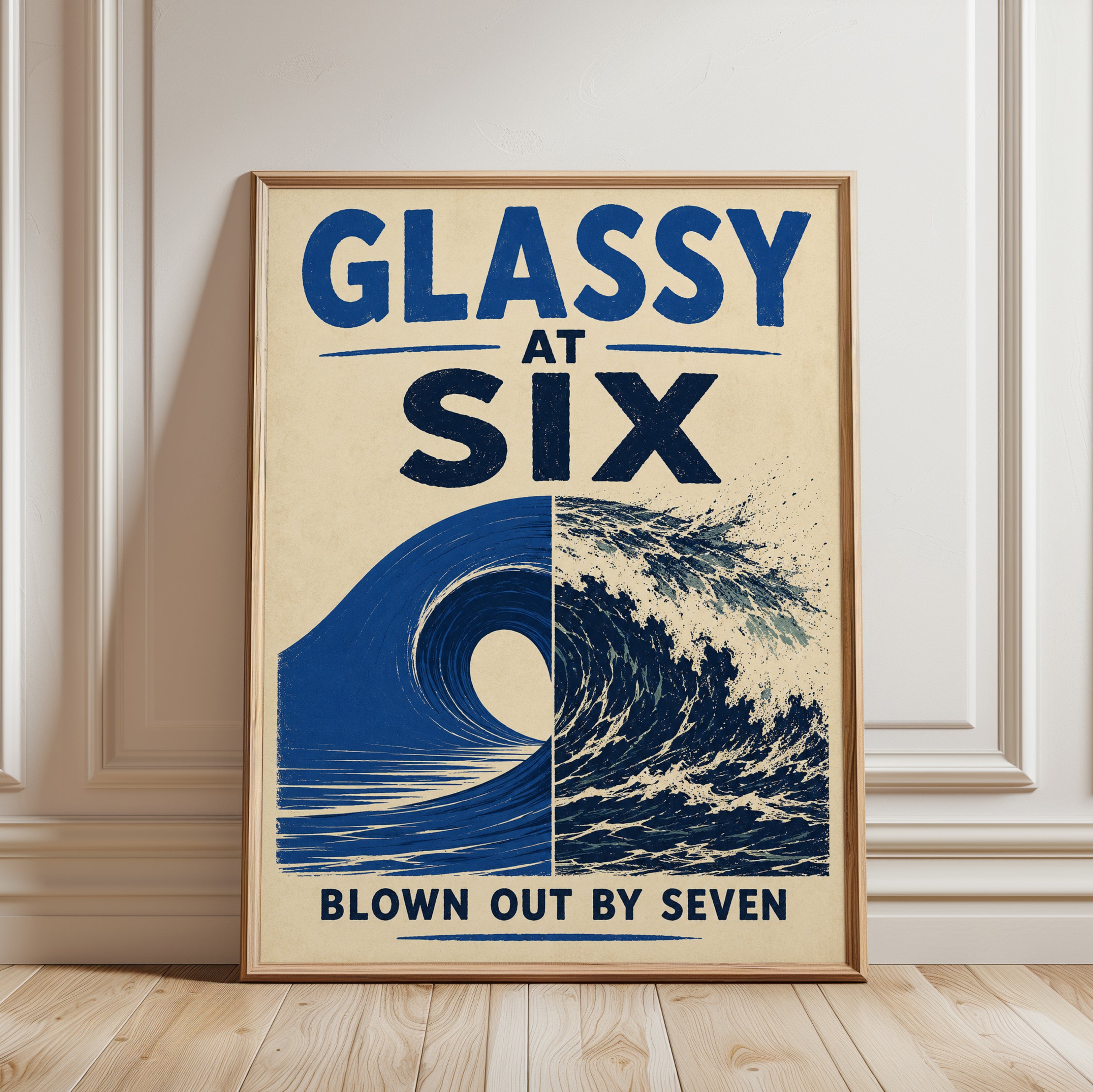 Surf Wall Art – Retro Wave Print - framed detail