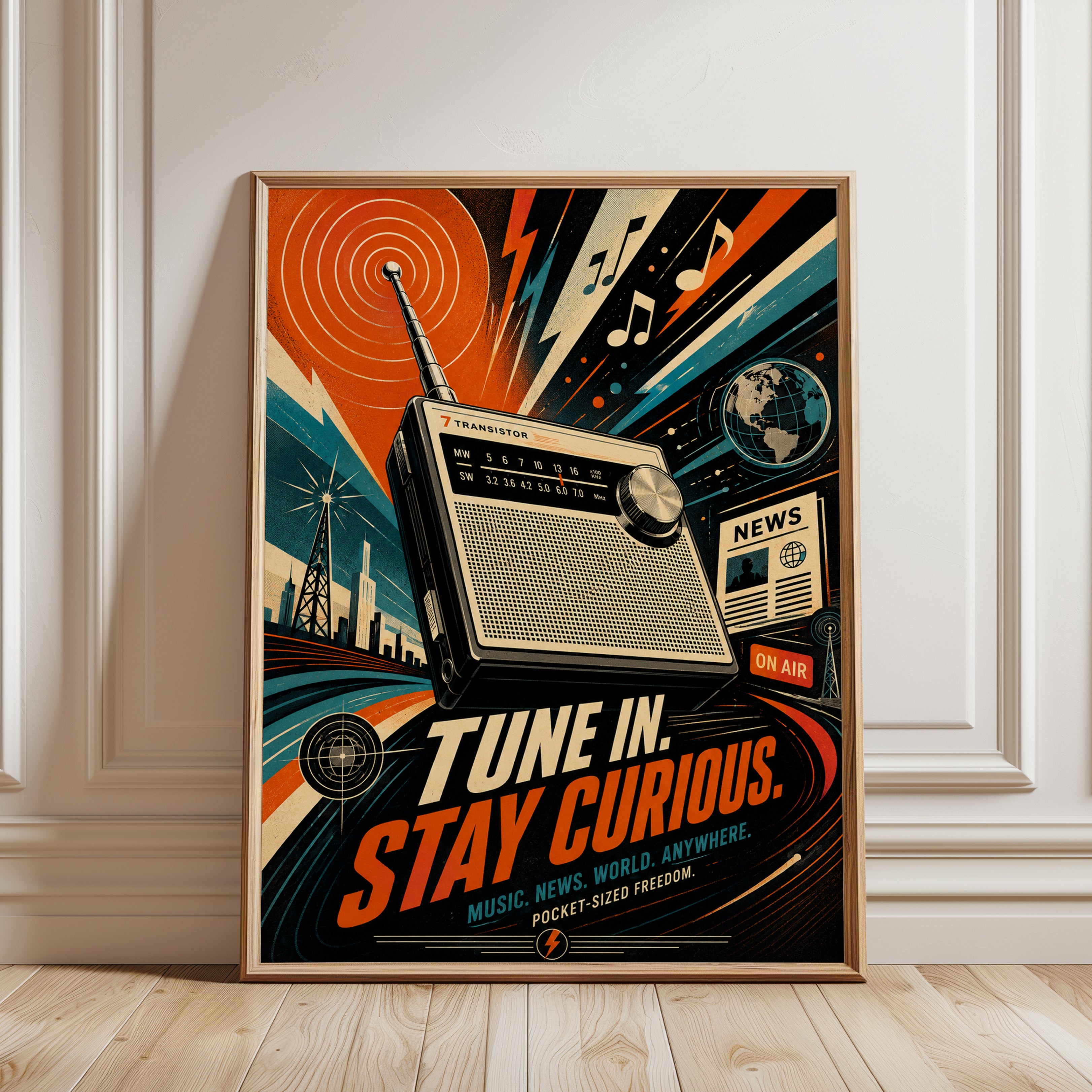 Vintage Radio Poster – Retro Music Wall Art - framed detail