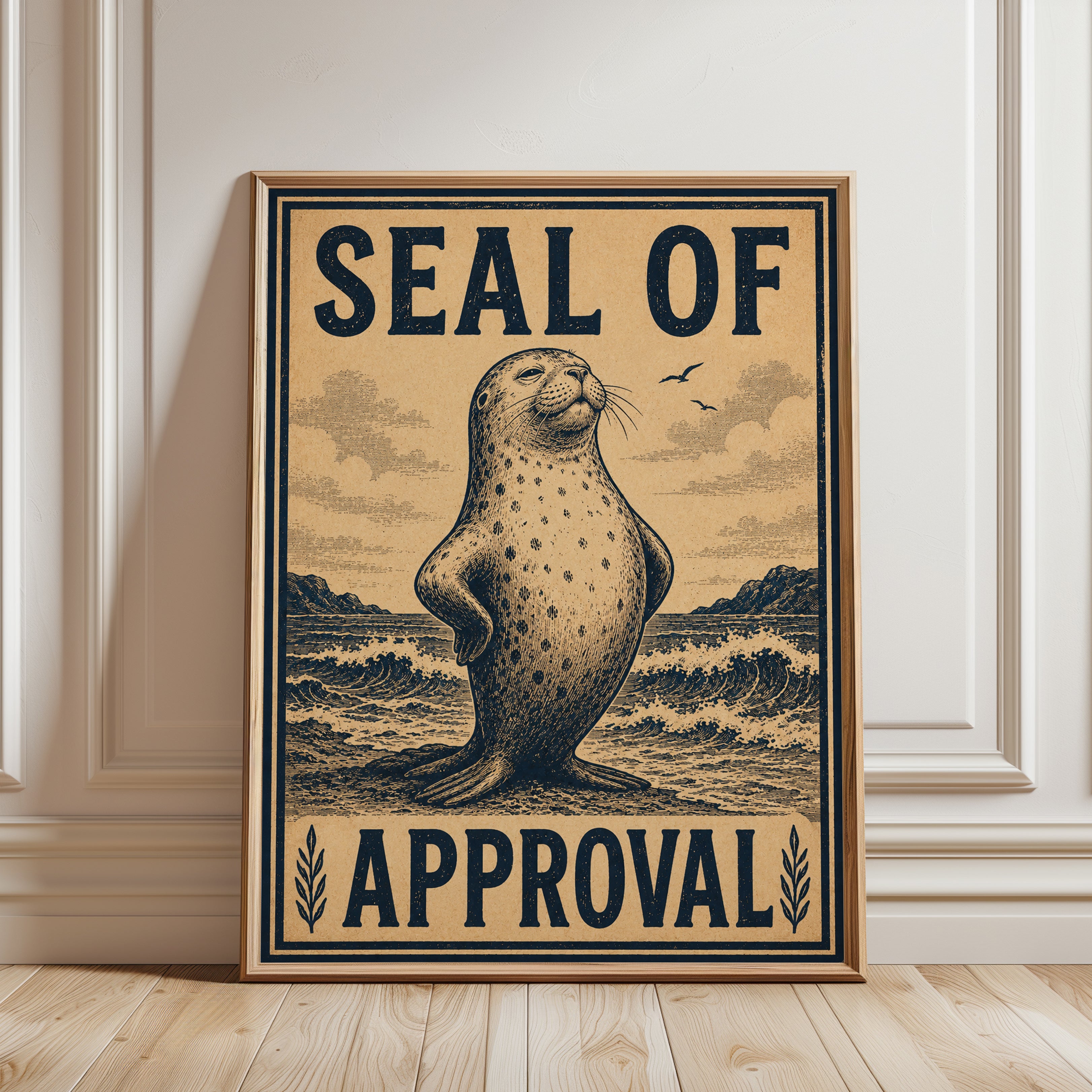 Seal Wall Art: Vintage Ocean Animal - framed detail